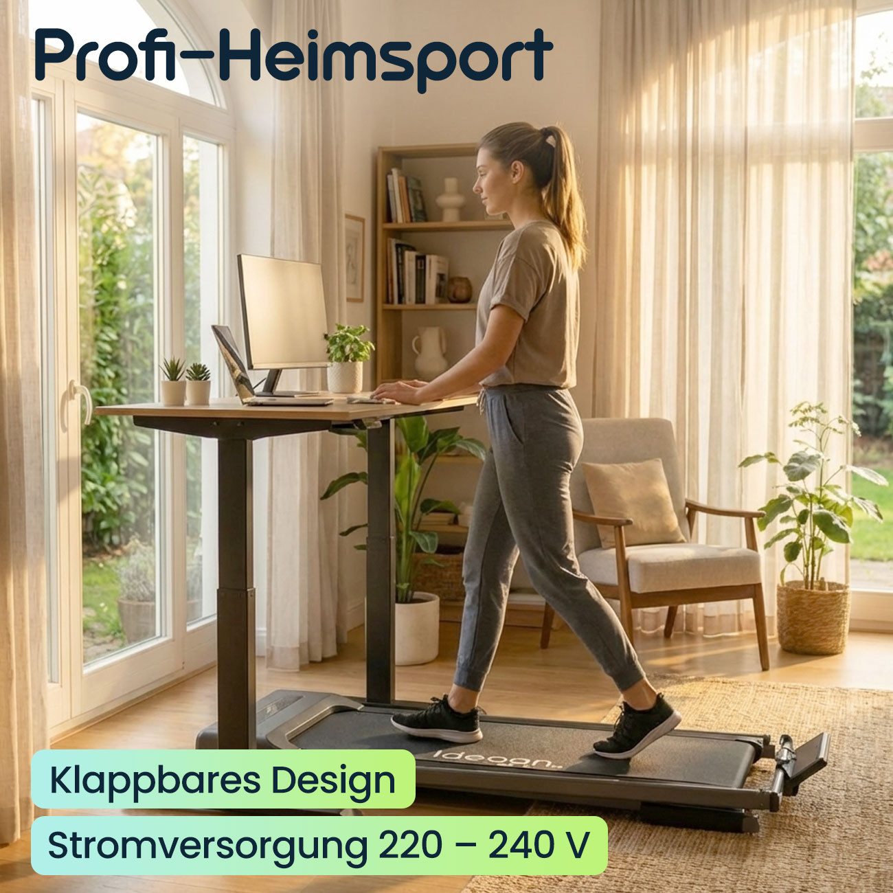 shop'n smile ideoon Laufband Walkingpad bis 12km/h, faltbar, App-Steuerung, Touchscreen, Mit 6 vordefinierten Sportprogrammen