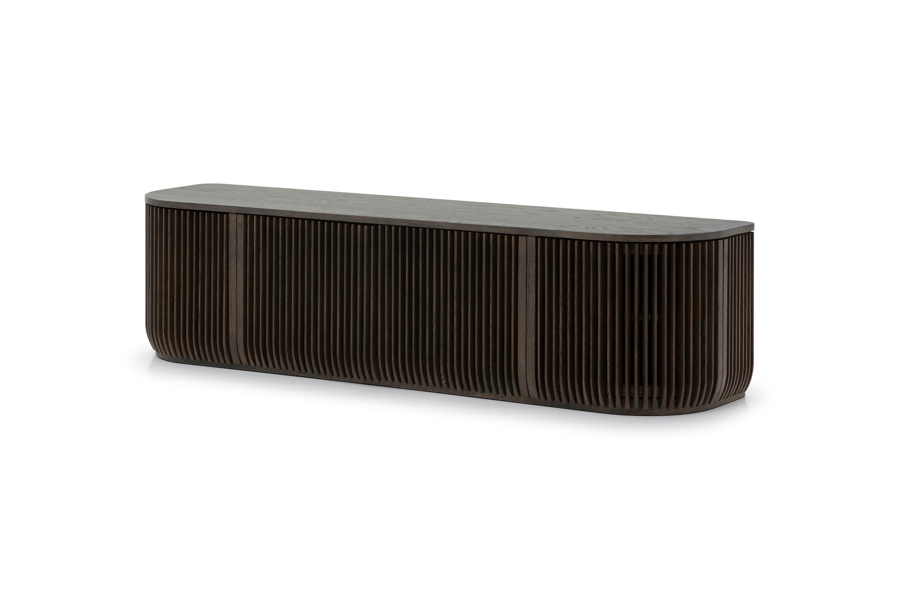 Woodek Design TV-Schrank TV-Lowboard FRANZ aus massiver Eiche und Eichenfurnier, Espresso (Espresso matt lackiert, 1-St., Lamellentüren aus Massivholz) Breite 175 cm, Höhe 45 cm, Tiefe 45 cm