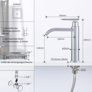 HOMELODY Badarmatur Kaltwasserhahn Wasserarmatur Wasserfall Chrom Wasserhahn (Set, Mischbatterie) Chrom,Wasserfallhahn