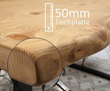 Gozos Esstisch Handgefertigt aus Echtholz, Baumkante Tisch mit massiver Tischplatte (1 Tisch, 1 Set Metallbeinen), Massivholz