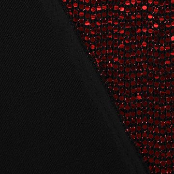 SCHÖNER LEBEN. Stoff Bekleidungsstoff Stretch Lurex Pailletten Glitzer schwarz rot 1,45m, mit Metallic-Effekt