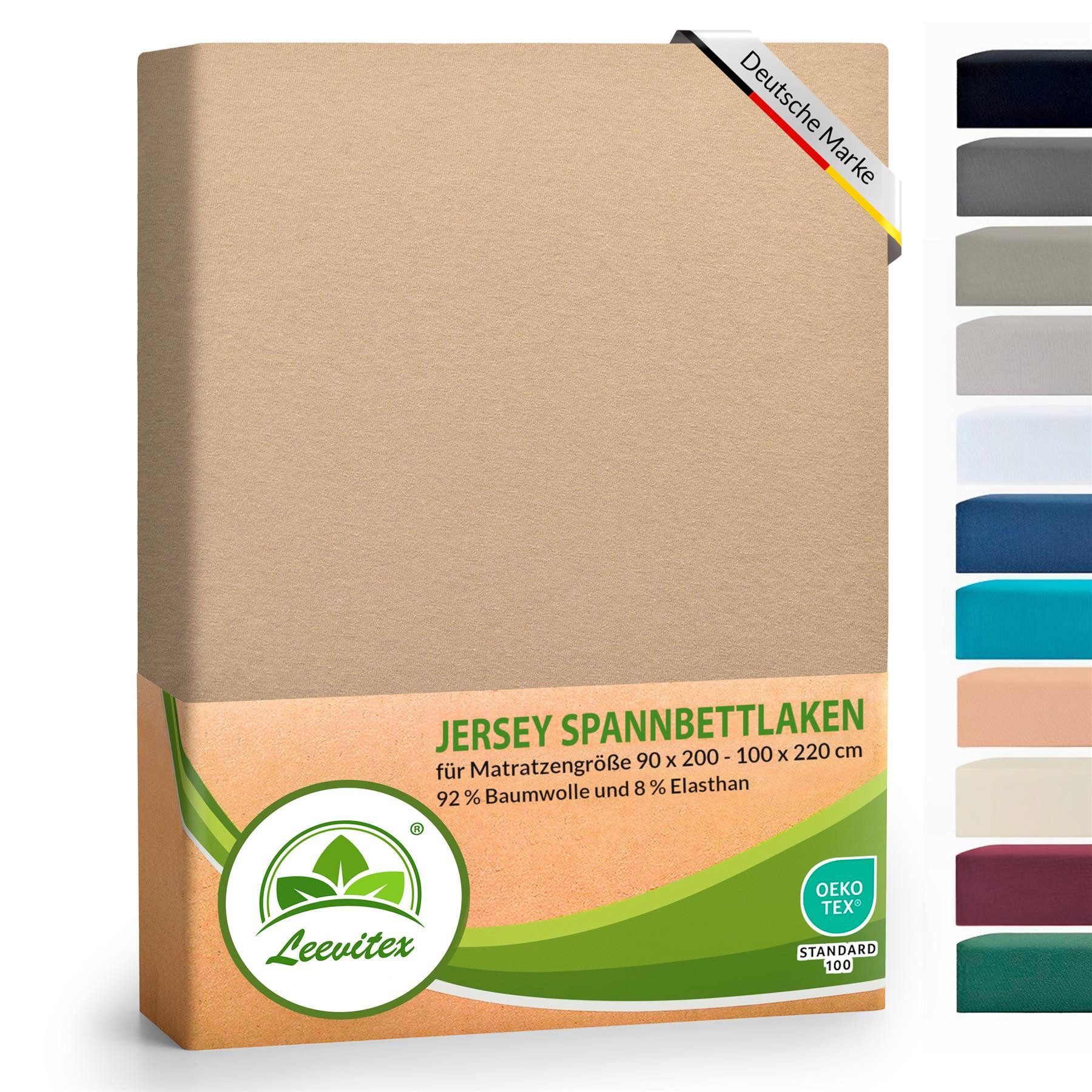 leevitex® Spannbettlaken Luxus Elasthan Jersey Spannbettlaken, Gummizug: Rundum-Gummizug
