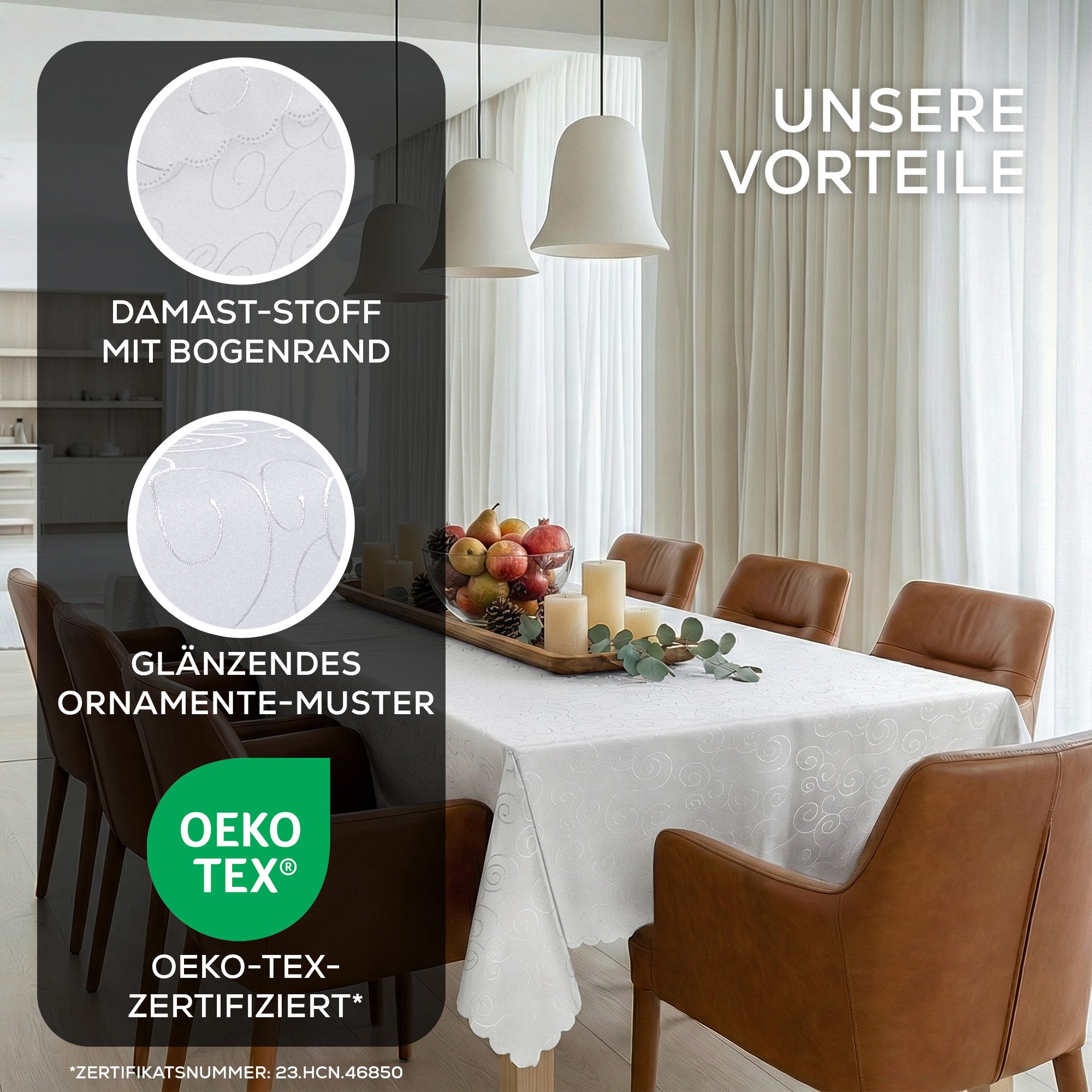 Beautex Tischdecke Damast Ornamente bügelfrei fleckenabweisend pflegeleichte Tischwäsche (1-tlg), Lotuseffekt, Formstabil, Strapazierfähig, Eleganter Glanz, Kni – Bild 2 von 5