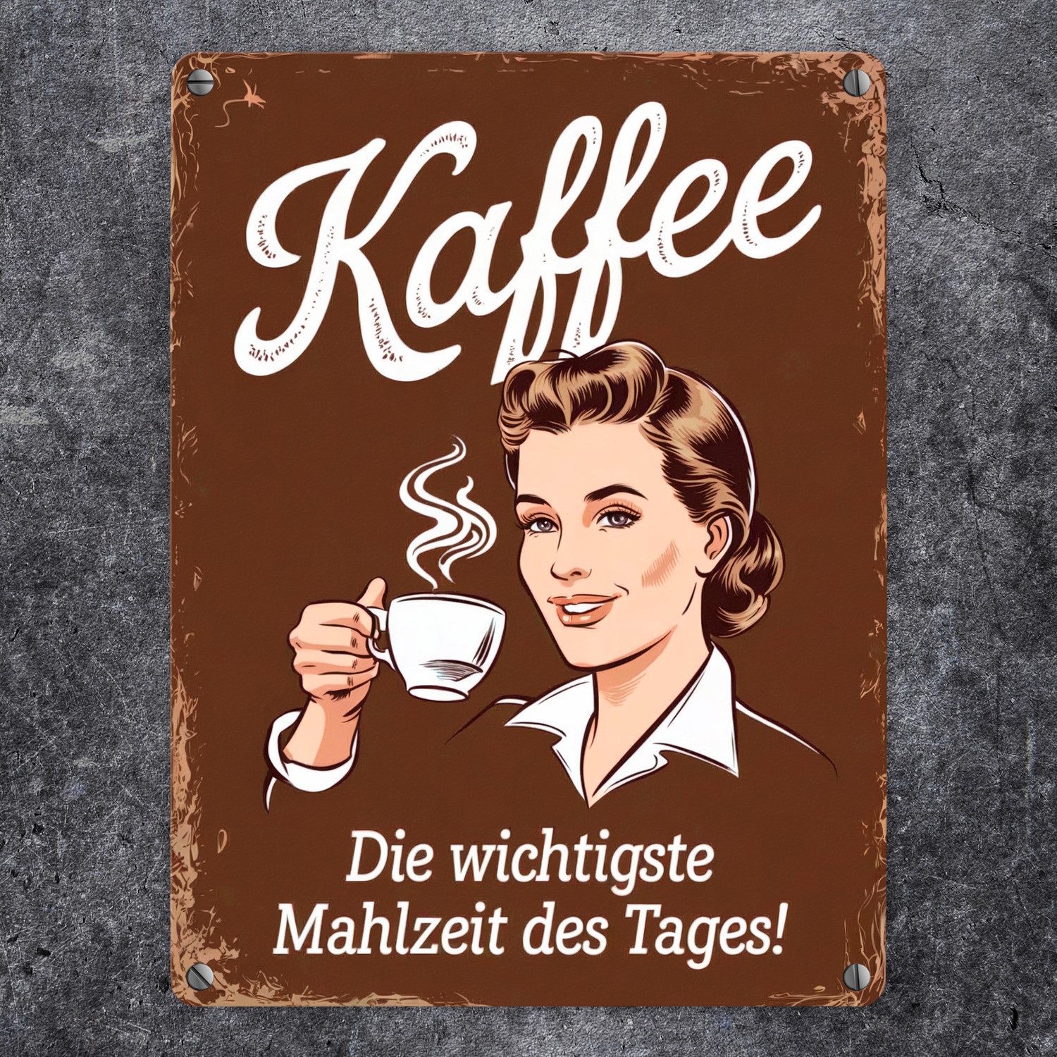 speecheese Metallschild Kaffee - wichtigste Mahlzeit des Tages Metallschild günstig online kaufen