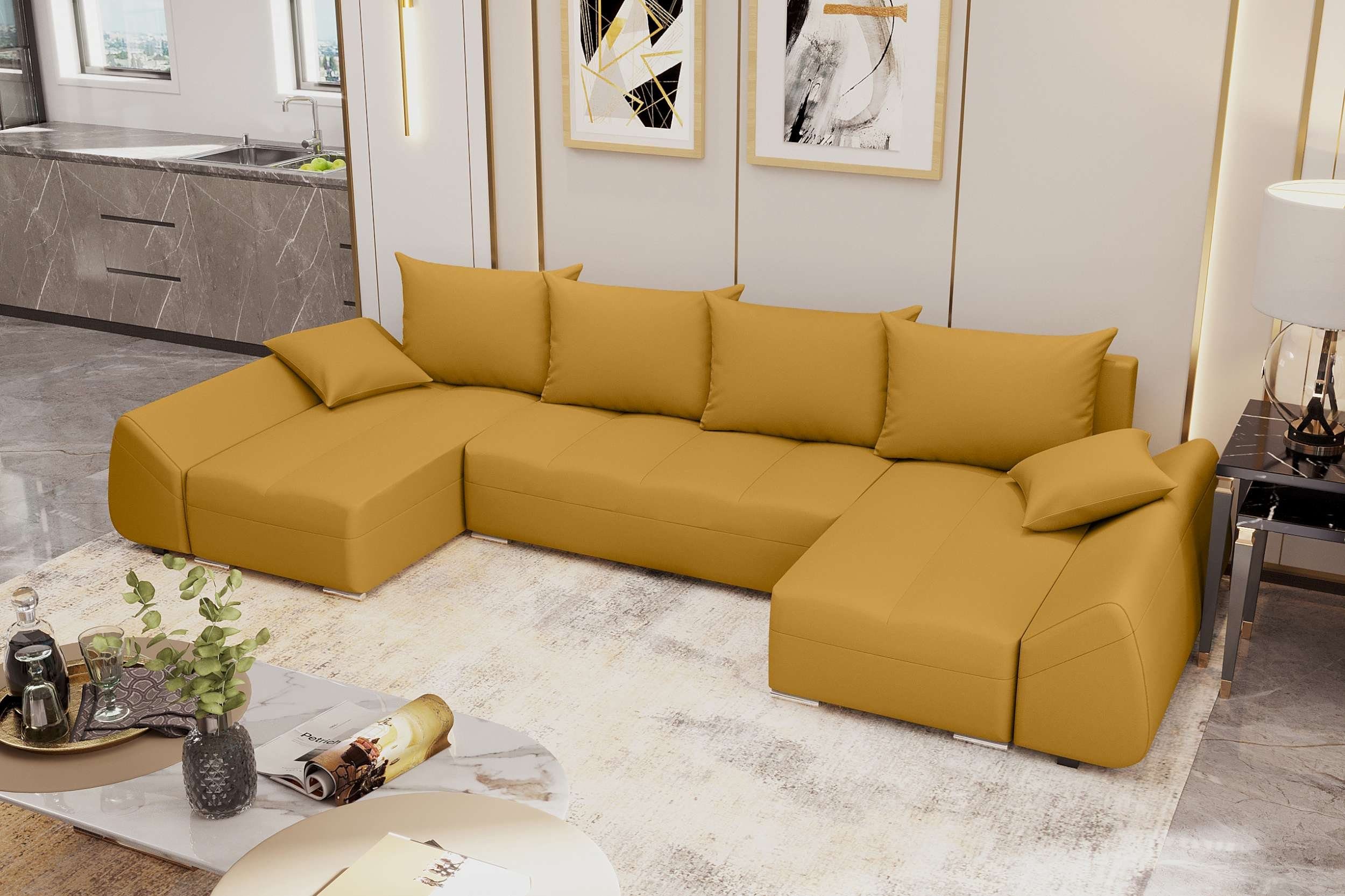 Sofa, Bettfunktion, Wohnlandschaft Stylefy U-Form, Modern Madeira, Sitzkomfort, mit mit Design Eckcouch, Bettkasten,