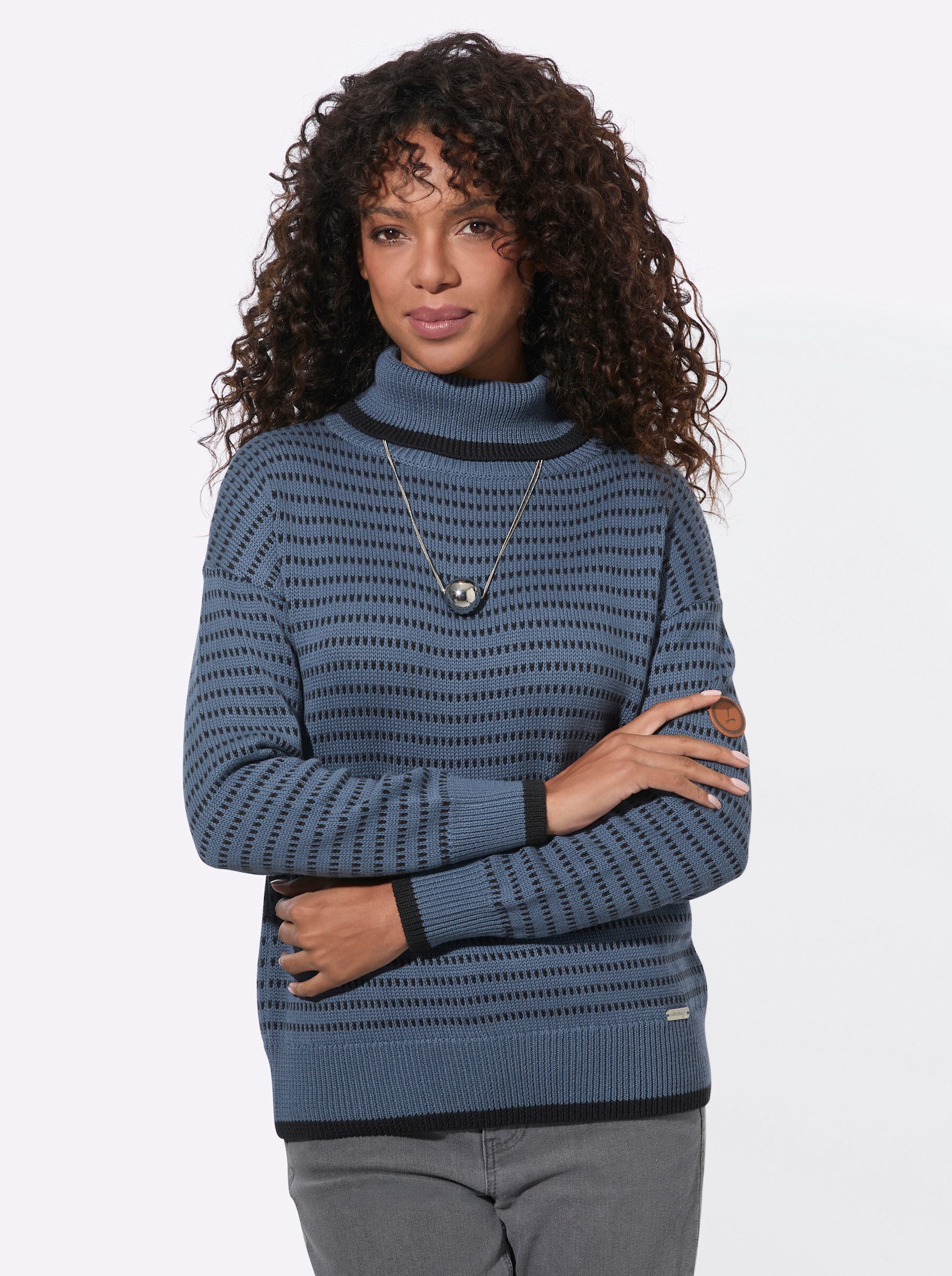 Strickpullover Rollkragen-Pullover Langarm Jersey, Jacquard