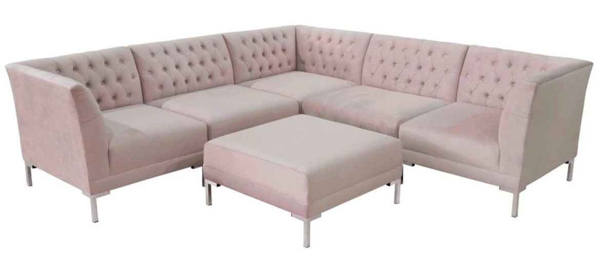 Chesterfield-Sofa Rosafarbenes Ecksofa aus hochwertigem Textil mit Chesterfield-Knöpfen