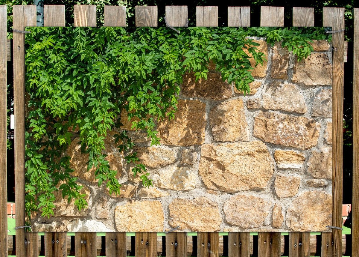 Wallario Sichtschutzzaunmatten Natursteinwand mit Ranken