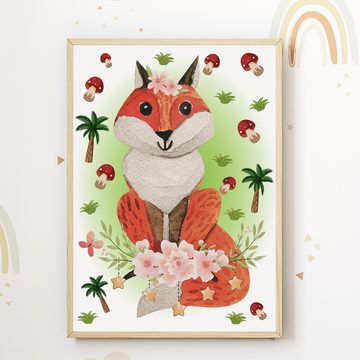 Tigerlino Poster Waldtiere Waschbär Reh Fuchs 3er Set Kinderzimmer Wandbilder