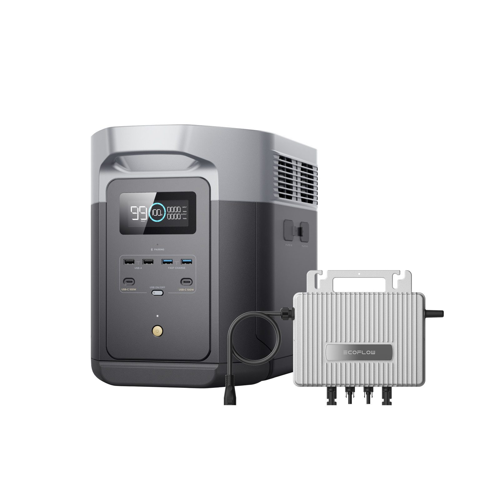 Ecoflow Balkonkraftwerk EcoFlow Delta 2 Max Powerstation mit 0% VAT Mikrowechselrichter 800W, (LFP-Batterie mit 3000 Zyklen, 3000W Max Ausgangsleistung), Solargenerator für Zuhause, Camping, Wohnmobil