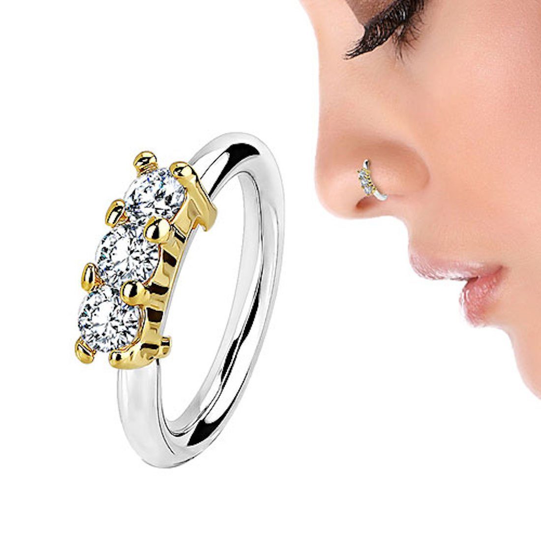 Taffstyle Nasenpiercing Universal Piercing Ring mit 3 Kristallen Nasen, Gli günstig online kaufen