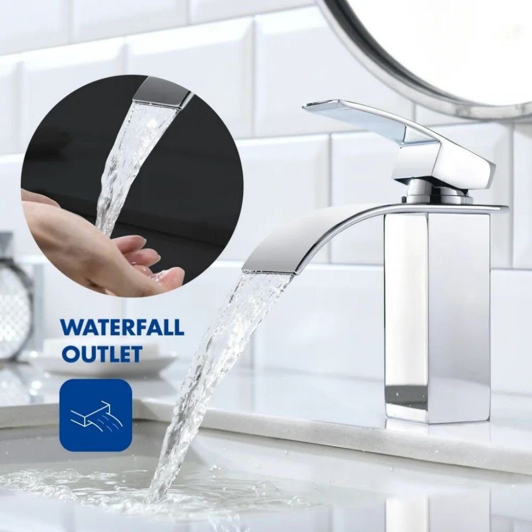 Lamon Waschbeckenbrause Wasserfall Wasserhahn Edelstahl im Schwarz zu aus Matt installieren Bad Waschtischarmatur, Wasserfall-Design Einhand-Waschtischarmatur Einfach