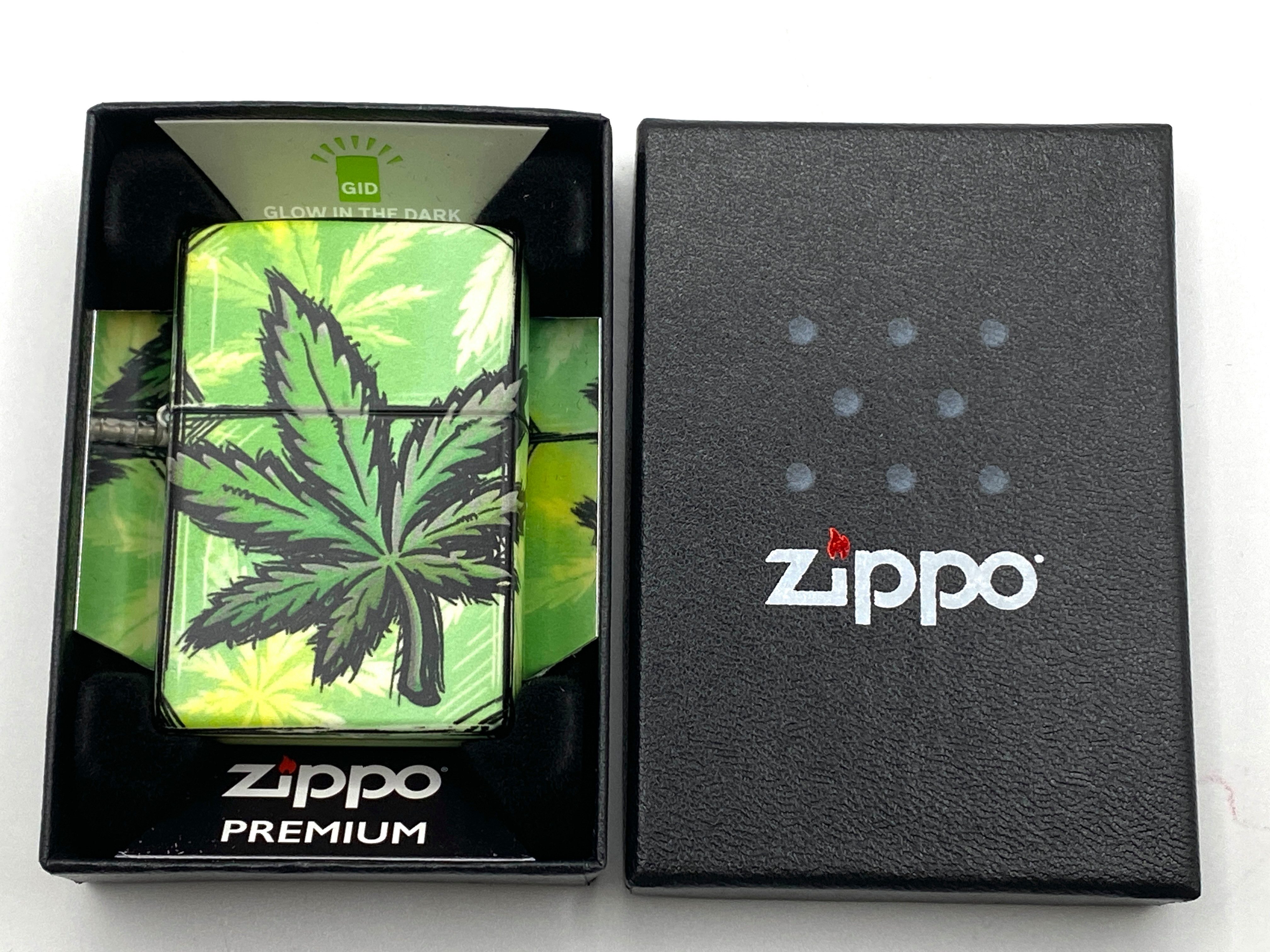 Feuerzeug ZIPPO 540° Cannabis Hanfblatt Glow in the Dark green