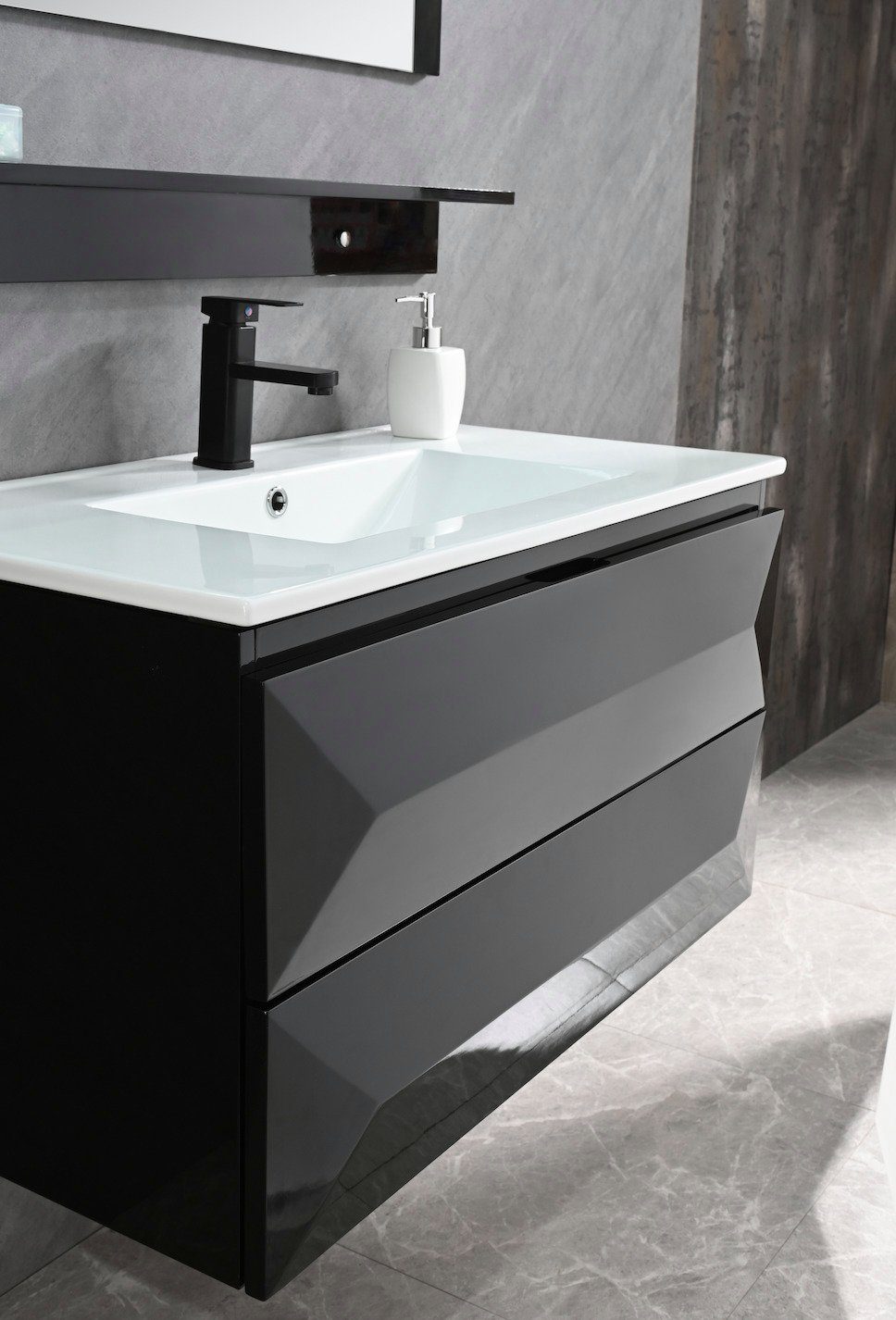 Faizee Möbel Badmöbel-Set Badmöbel Set vormontiert "Miran" Weiß/Schwarz Ker günstig online kaufen