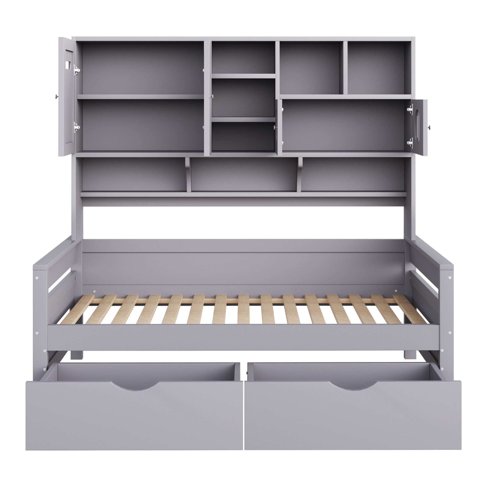Flieks Massivholzbett, Einzelbett Kinderbett 90x200cm mit Staufächer und 2 Schubladen – Bild 5 von 5