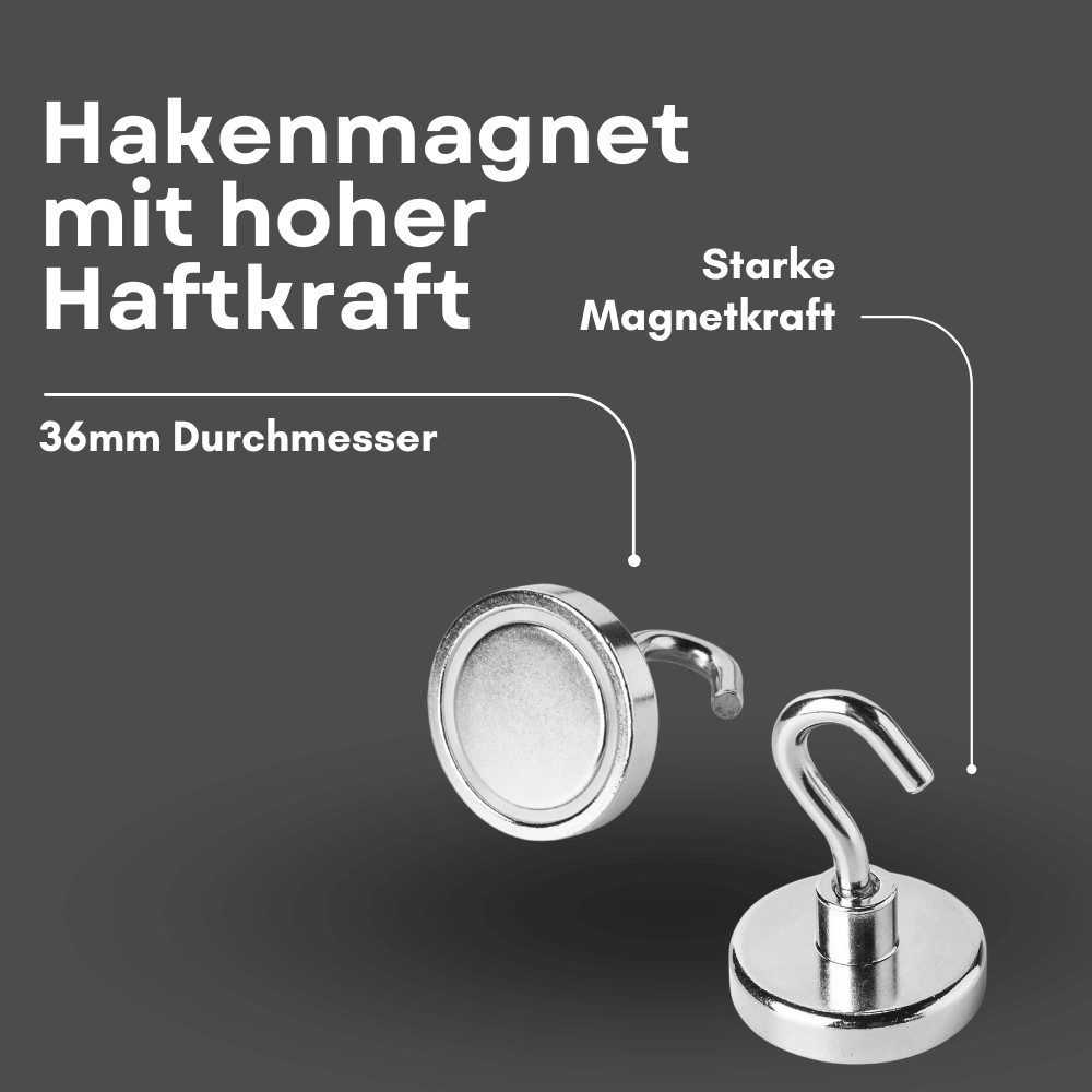MaajeeKuto Magnet Neodym Hakenmagnet 36mm Topfmagnet mit Schraubhaken Haftkraft ca. 43kg (1-St)