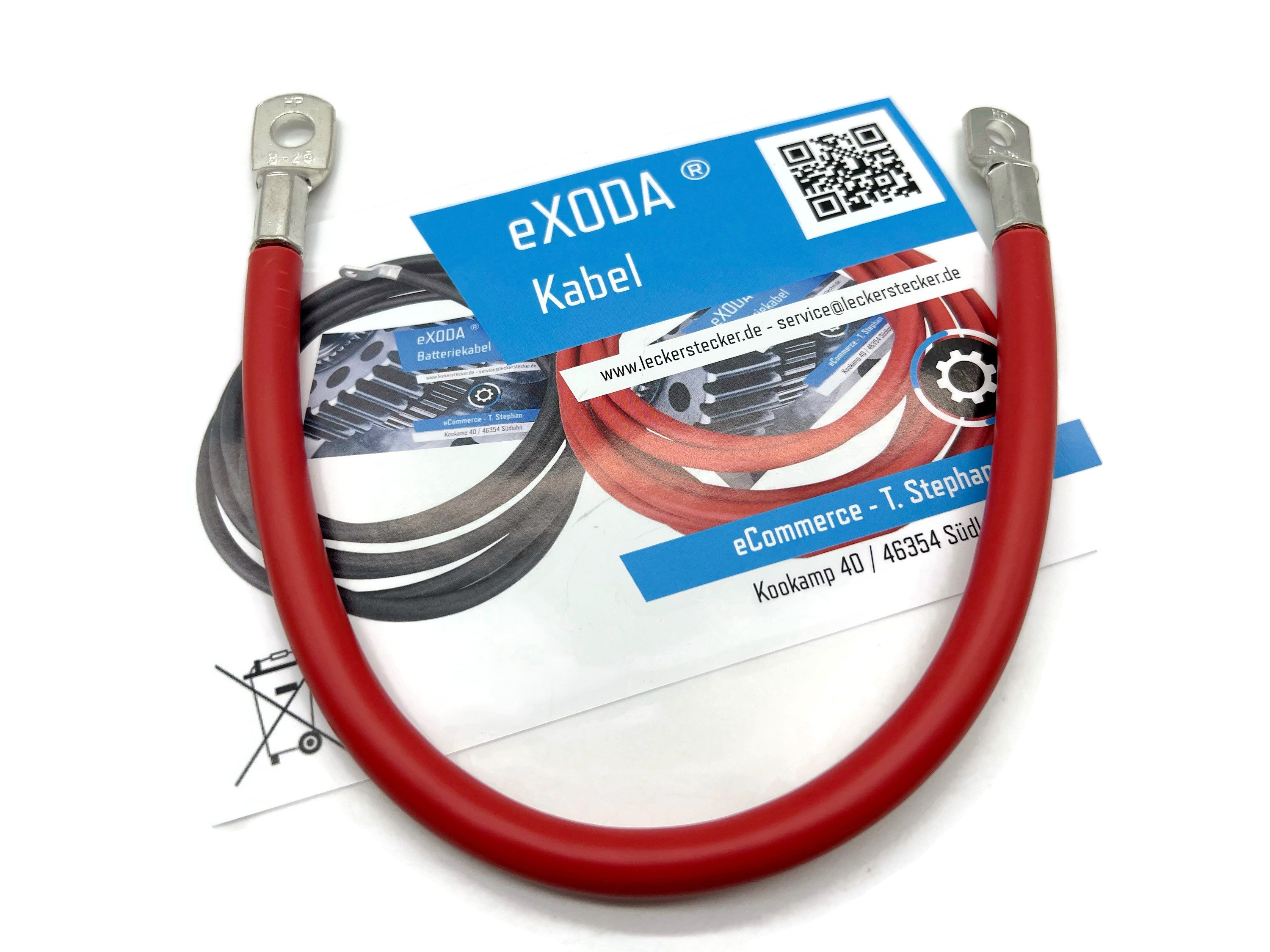 eXODA 25 mm2 M6 M8 Batteriekabel, Rot, (30 cm), 99% Kupfer