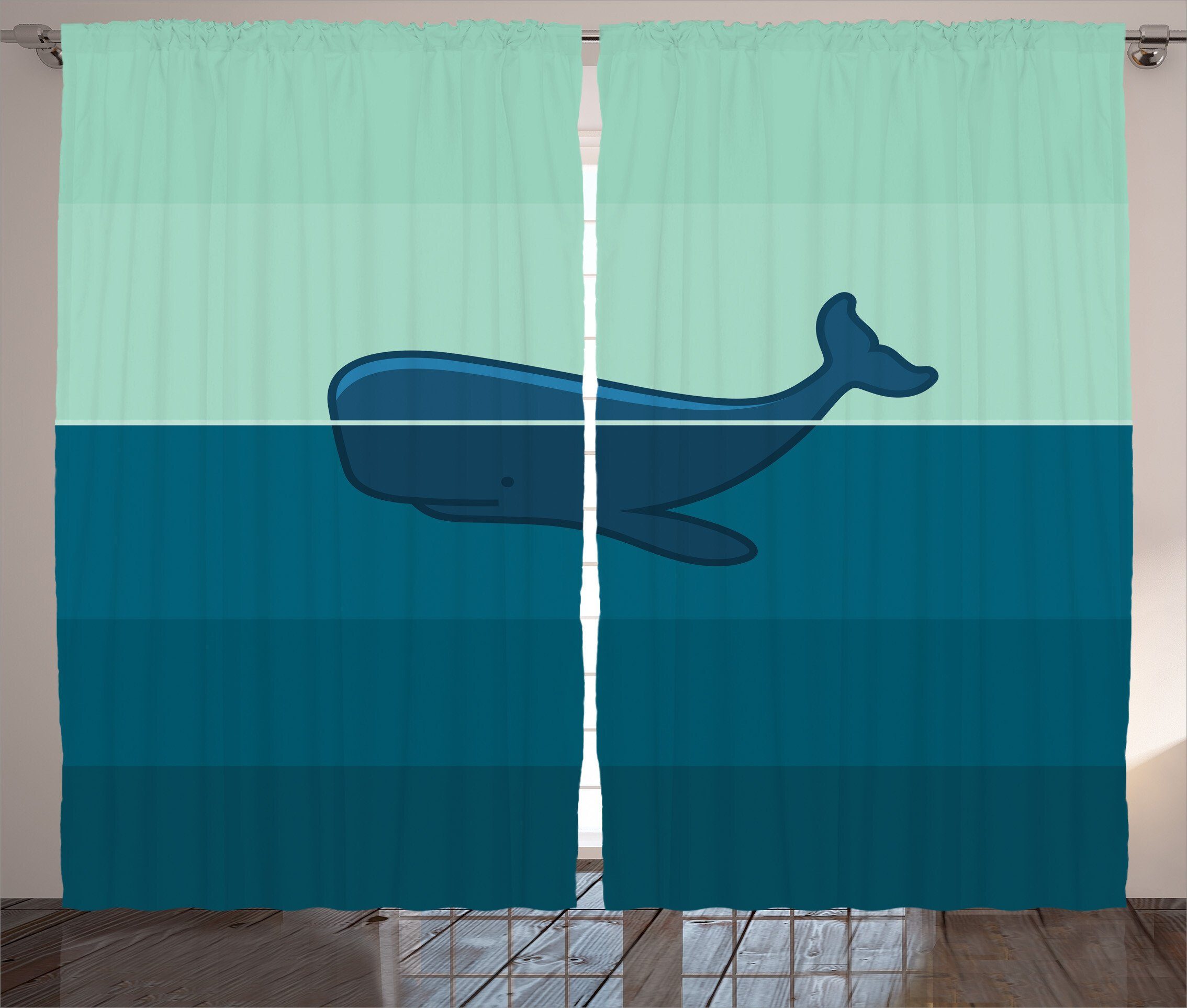 Gardine Schlafzimmer Kräuselband Vorhang Blauwal im Meer mit Ozean Haken, und Schlaufen Abakuhaus