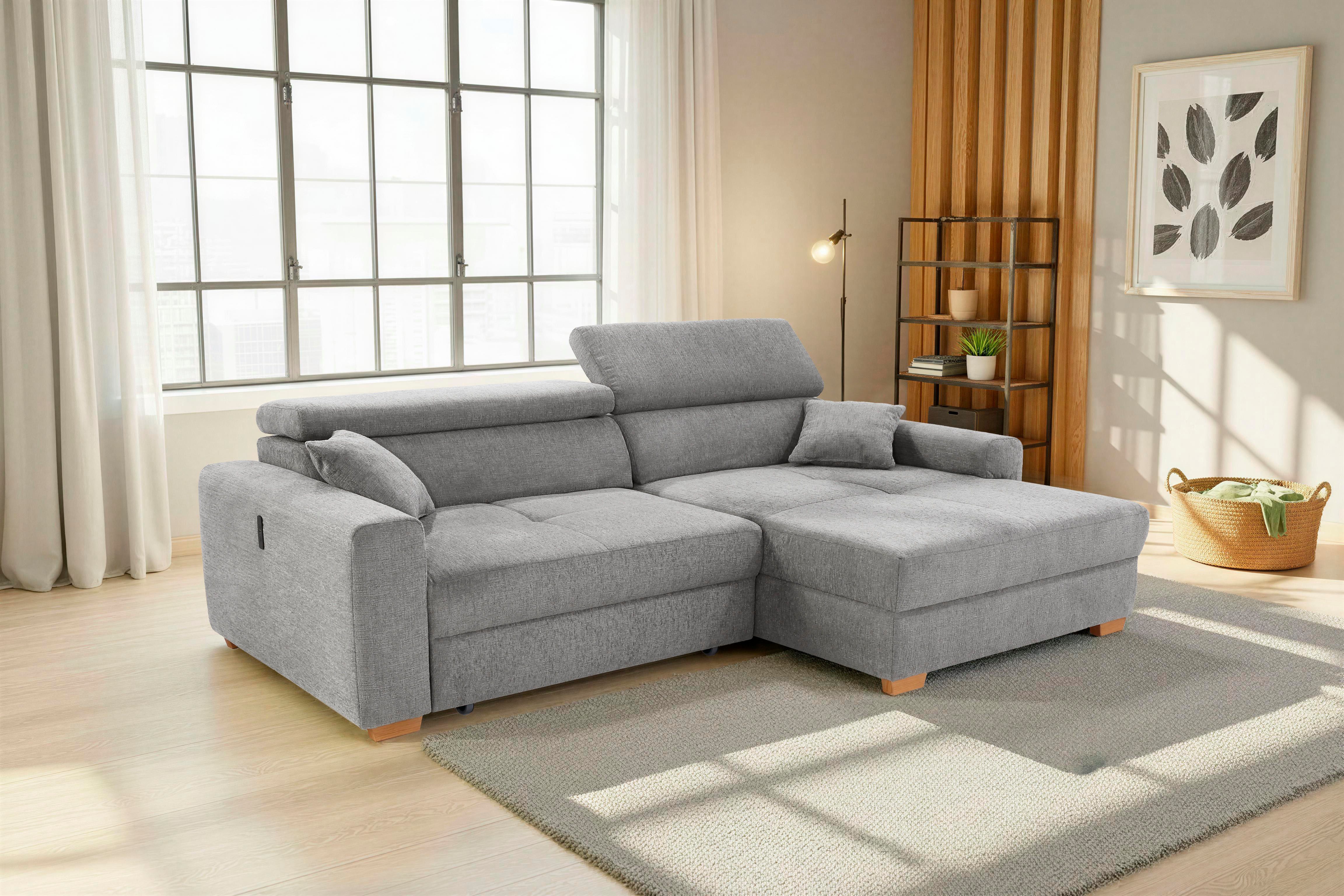 Jockenhöfer Gruppe Ecksofa Slider L-Form, B: 277 cm Couch, 60cm elektrische Sitztiefenverstellung, 140kg Belastbarkeit, USB-Anschluss, Kopfteilverstellung & Zierkissen