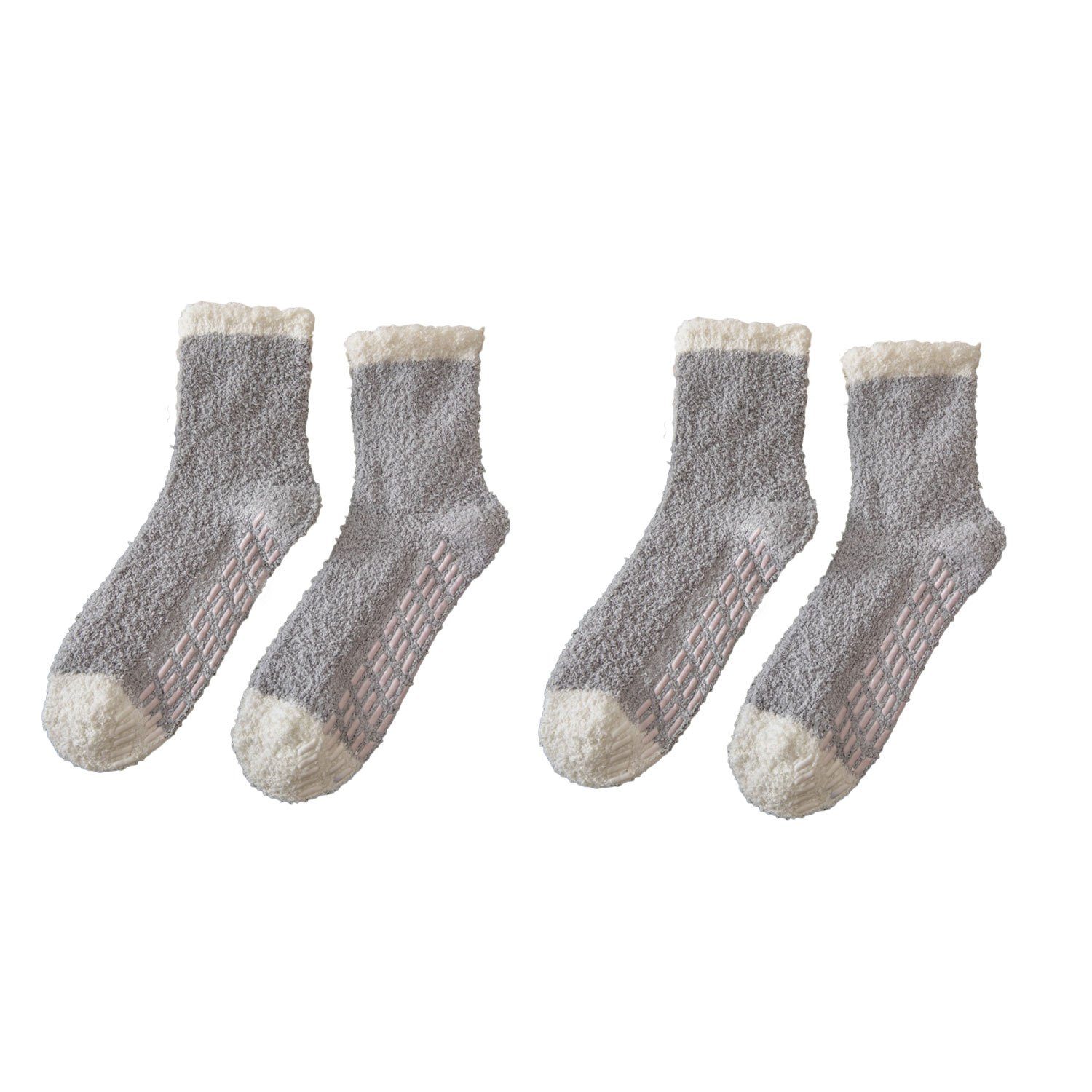 MAGICSHE Langsocken 2 Paare für Winter weiche flauschige Socken Rutschfeste und warme Fleece Socken hellgrau