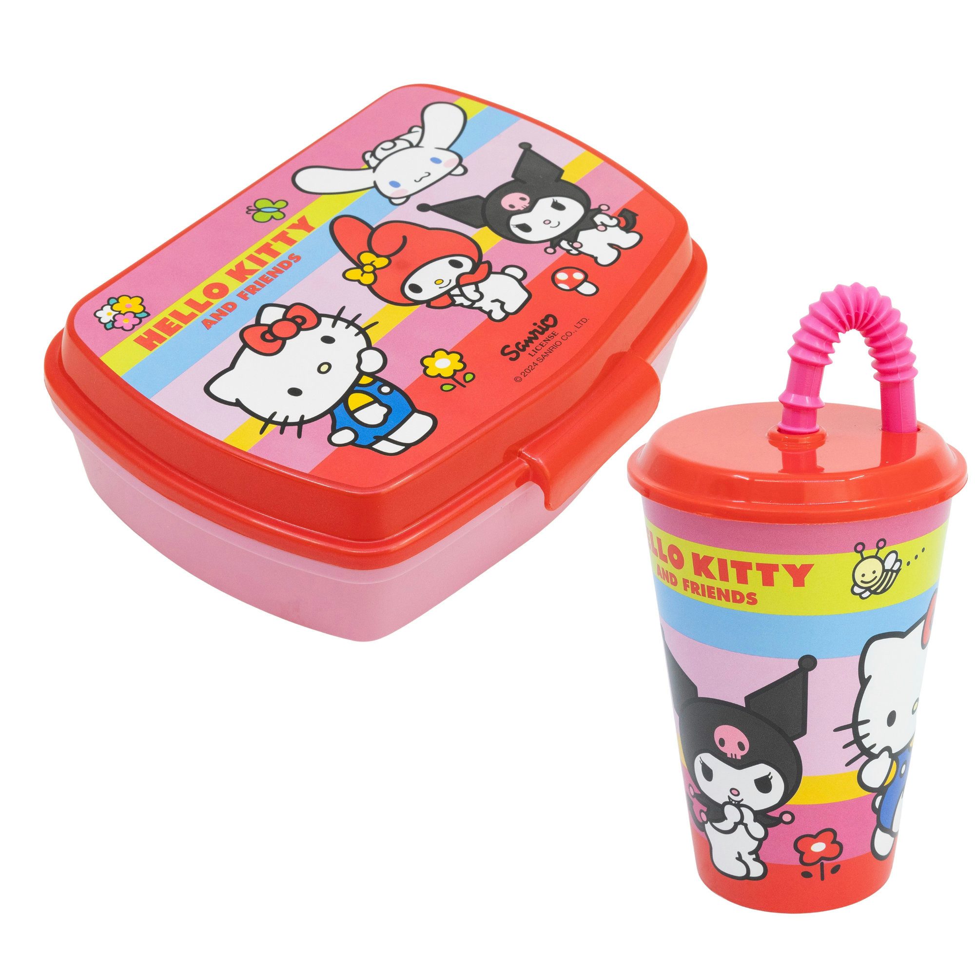 Hello Kitty Lunchbox Hello Kitty Kuromi Melody 2 tlg. Lunch Set Brotdose Trinkbecher 430 ml, (2-tlg., Spar-Set)