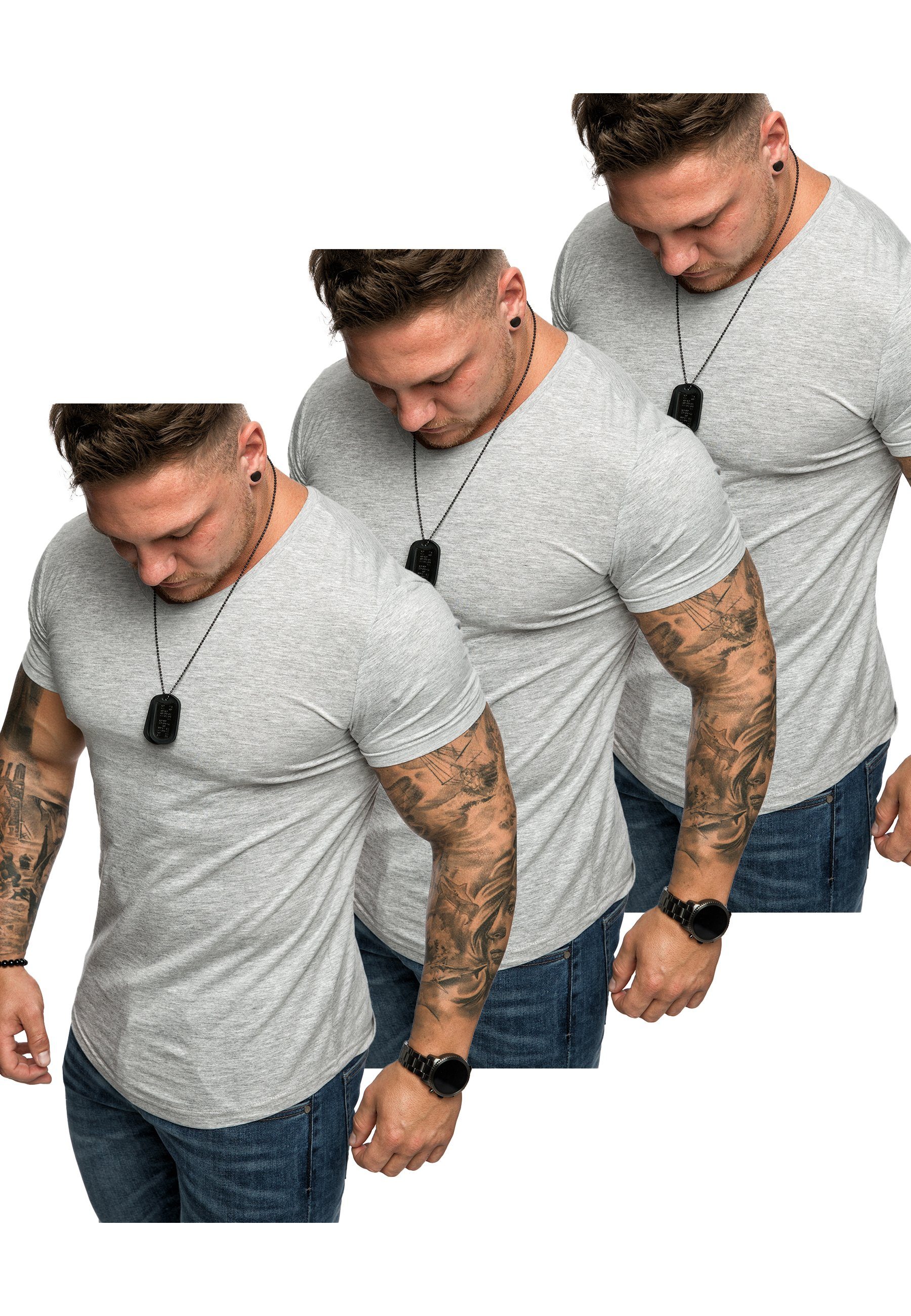 Amaci&Sons T-Shirt 3. BELLEVUE Herren V-Ausschnitt Oversize (3x T-Shirt Grau) Basic (3er-Pack) mit T-Shirts 3er-Pack