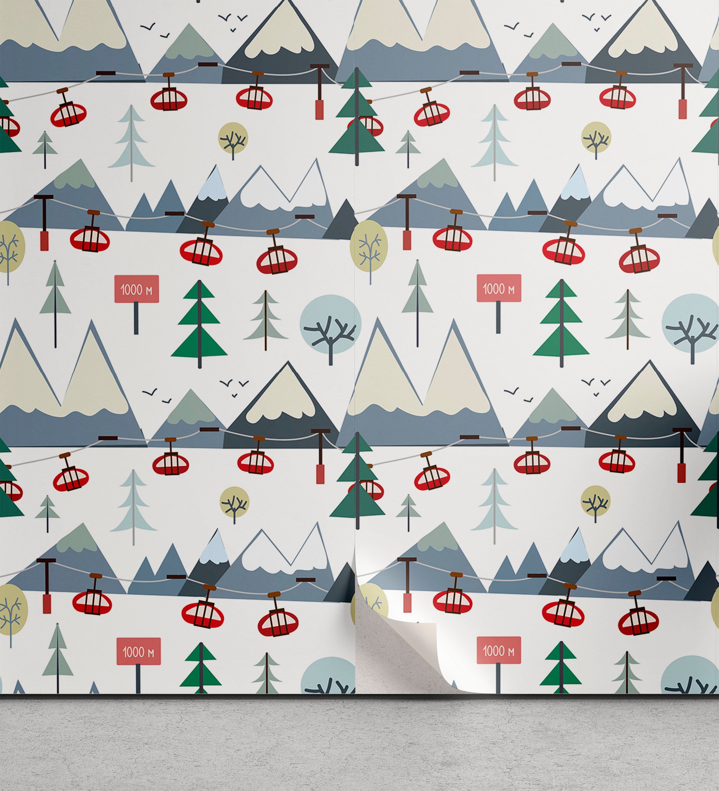 Abakuhaus Vinyltapete selbstklebendes Wohnzimmer Küchenakzent, Winter Schneebedeckte Berge Bäume