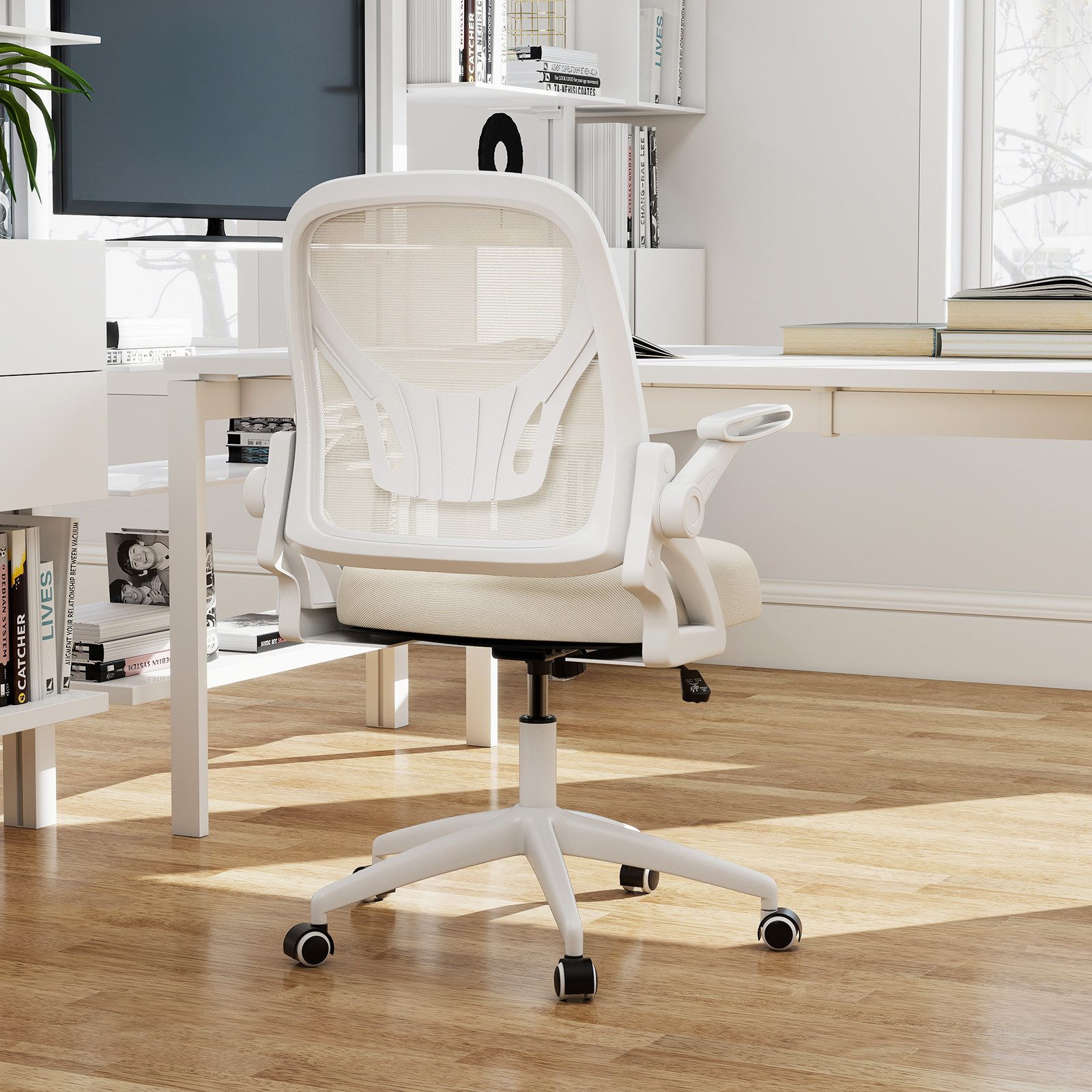 COSTWAY Bürostuhl, Ergonomischer Drehstuhl mit hochklappbaren Armlehnen günstig online kaufen