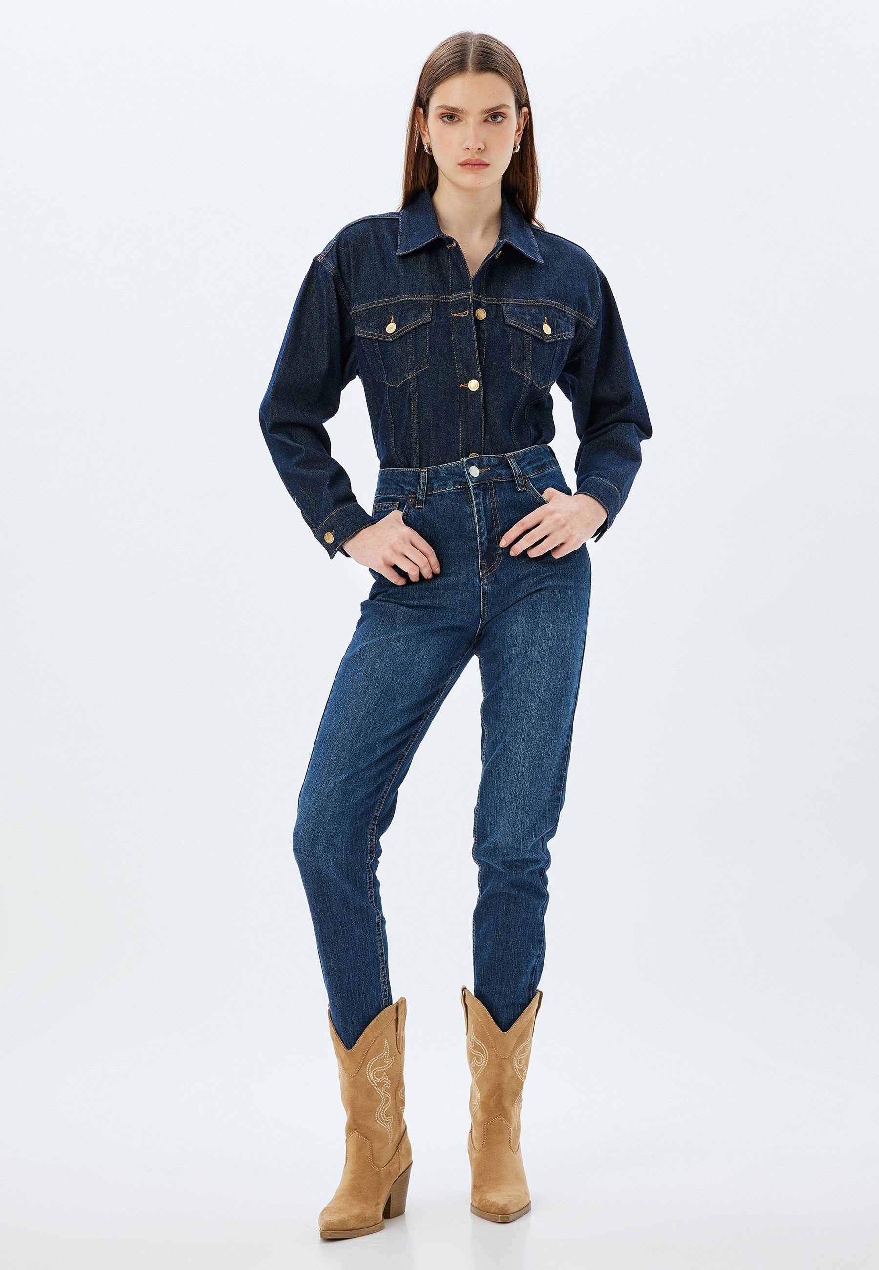 Koton High-waist-Jeans Hohe Leibhöhe Slim Straight