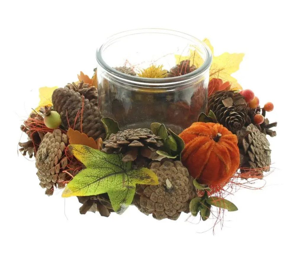 Home-trends24.de Windlicht Herbst Kranz Deko Tisch Windlicht Glas Halloween Zapfen