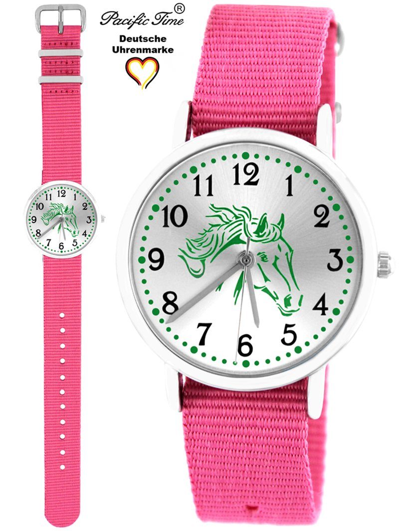 Pacific Time Quarzuhr Kinder Armbanduhr Pferd grün Wechselarmband, Mix und Match Design - Gratis Versand Pferd grün Armband rosa