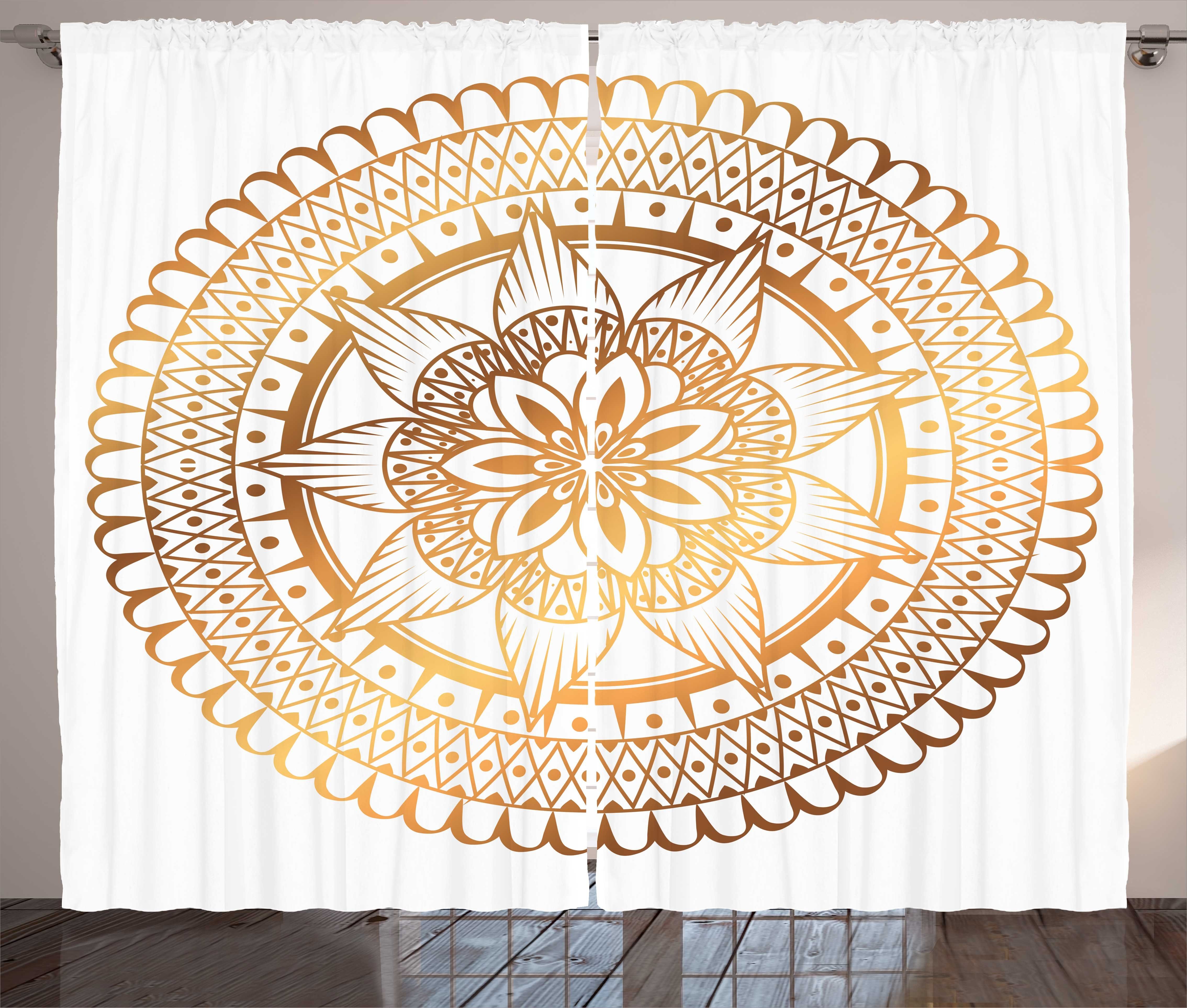 Gardine Schlafzimmer Kräuselband Vorhang mit Schlaufen und Haken, Abakuhaus, Mandala Circular Blumenkunsttherapie