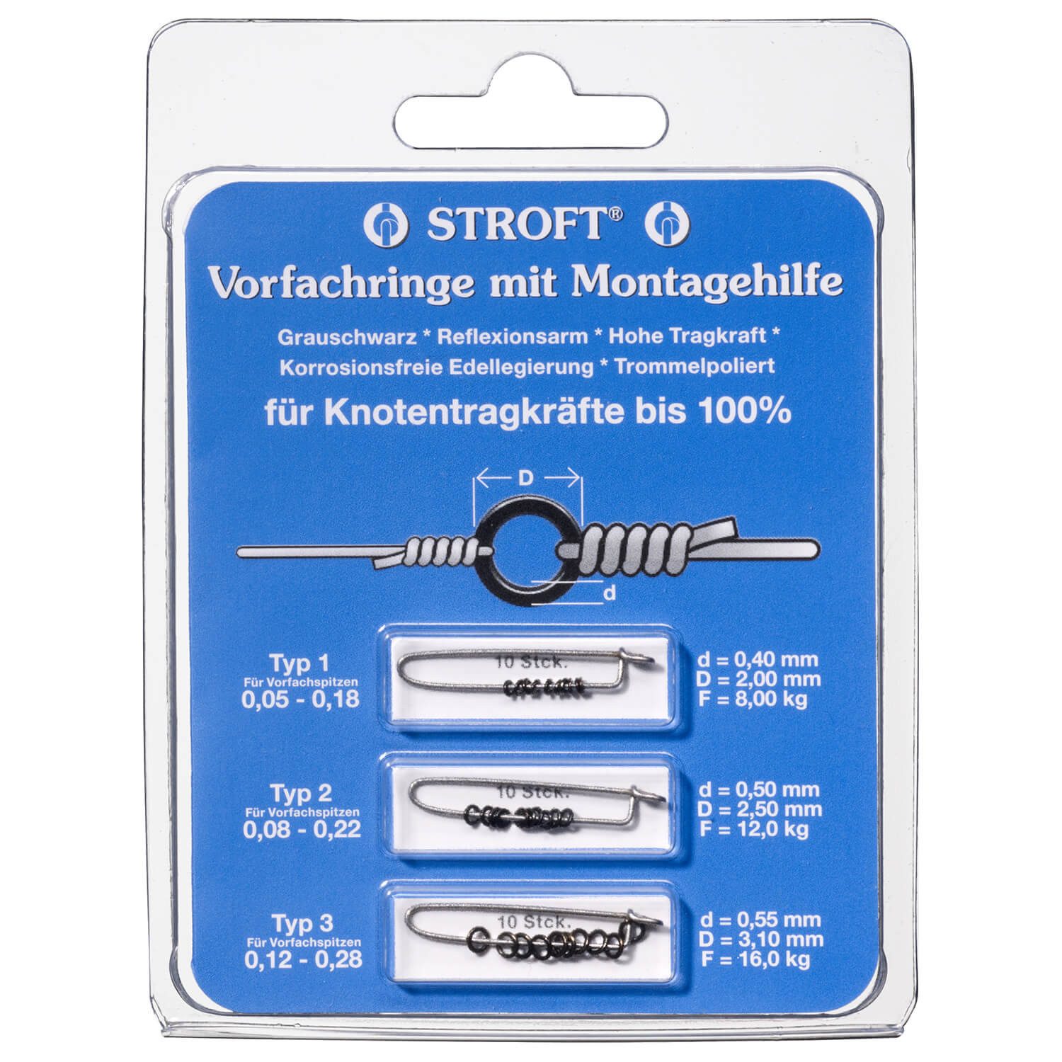 Stroft Vorfachschnur Stroft Vorfachringe Set mit Montagehilfe 8kg 12kg 16kg