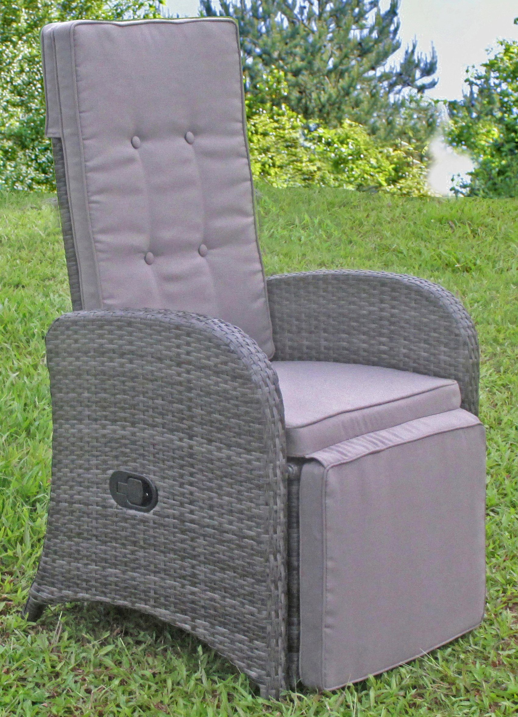 Garden Pleasure Loungesessel SALERNO (Set, 2-St), Polyrattan, verstellbar, inkl. Auflagen, grau