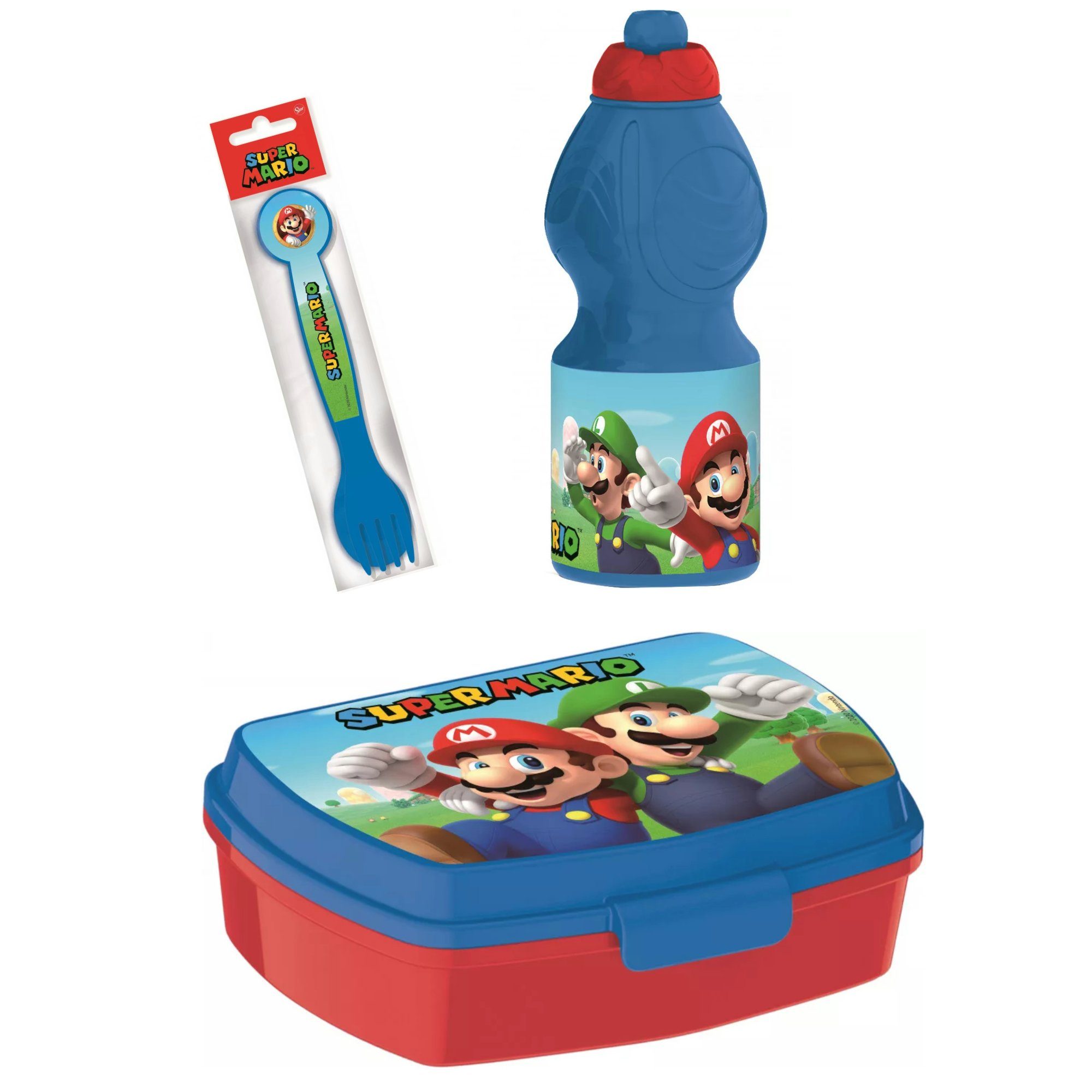 Super Mario Lunchbox Super Mario 4 teiliges Set für Kinder Brotdose Flasche
