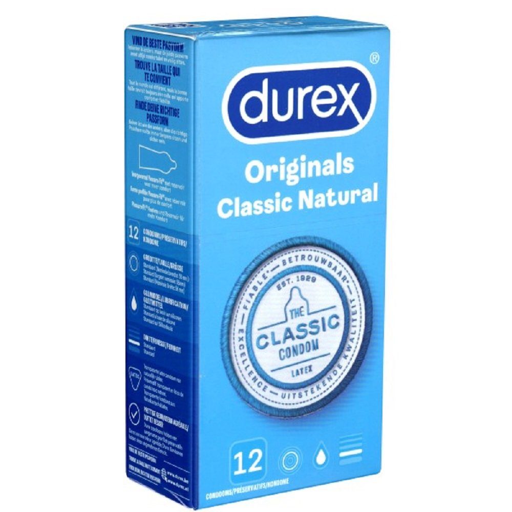 durex Kondome Originals Classic Natural Packung mit, 12 St., Markenkondome mit Easy-On™-Passform für einfaches Abrollen