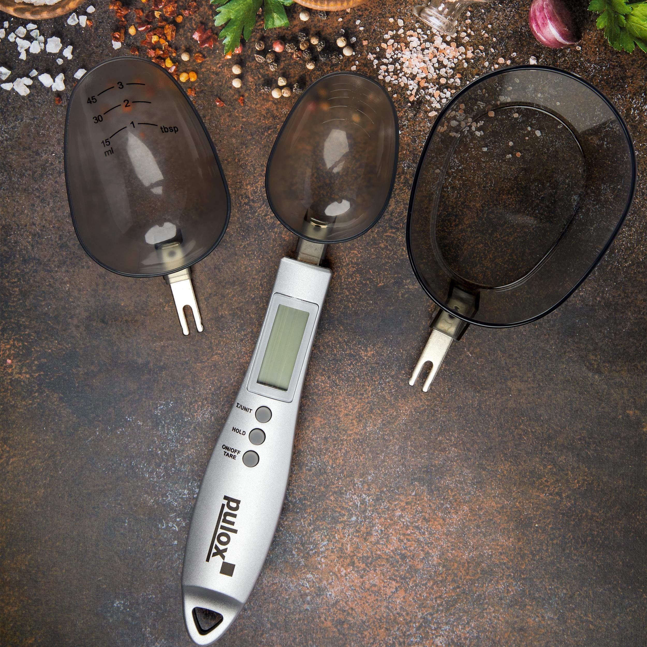 pulox Löffelwaage PLW-100 inklusive drei Löffelköpfen und Batterien