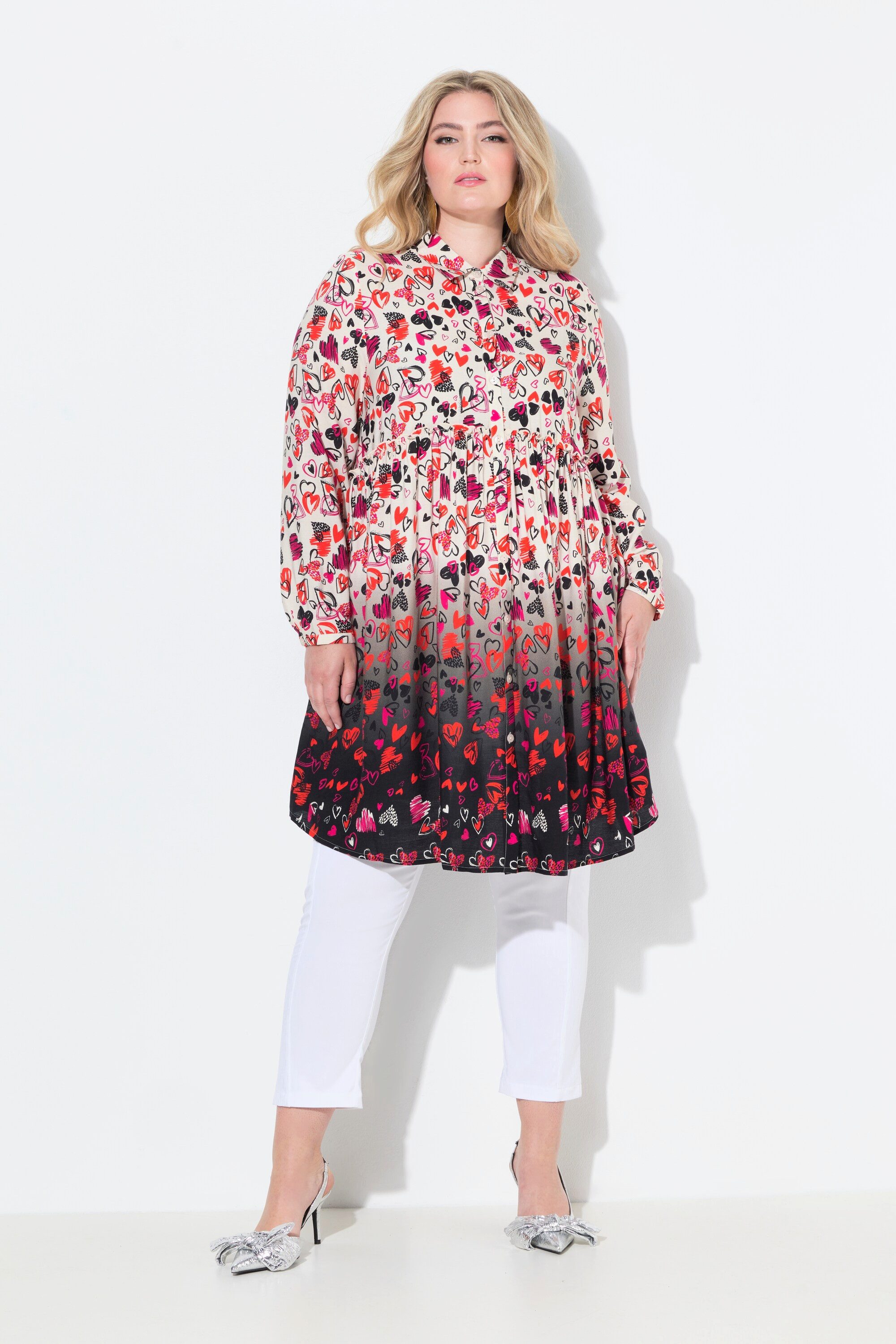 MIAMODA Longbluse Long-Bluse A-Linie Herzen Volant günstig online kaufen