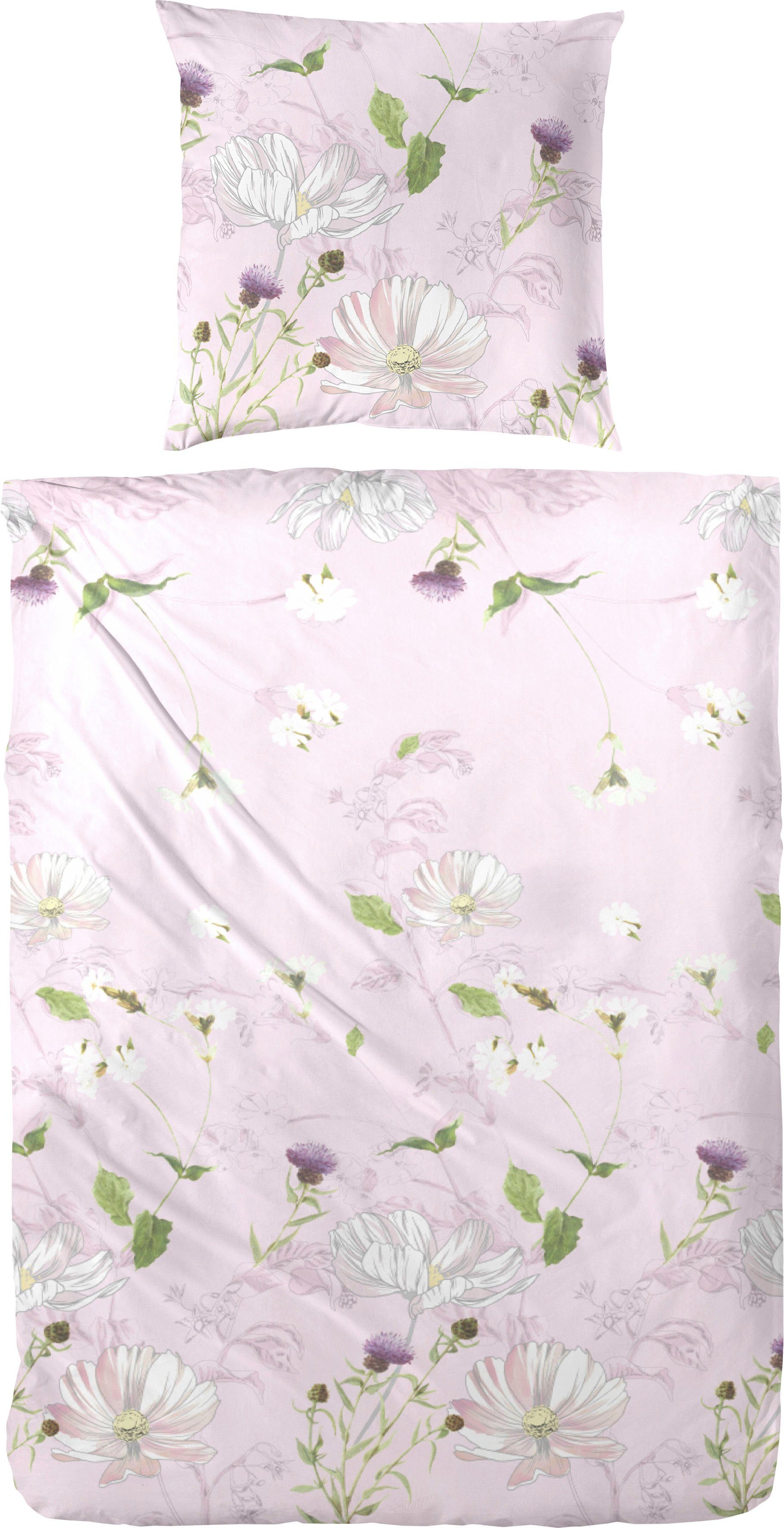 Bettwäsche Mako-Satin-Bettwäsche Eden, Primera, Mako-Satin, 2 teilig, mit romatischen Blumen