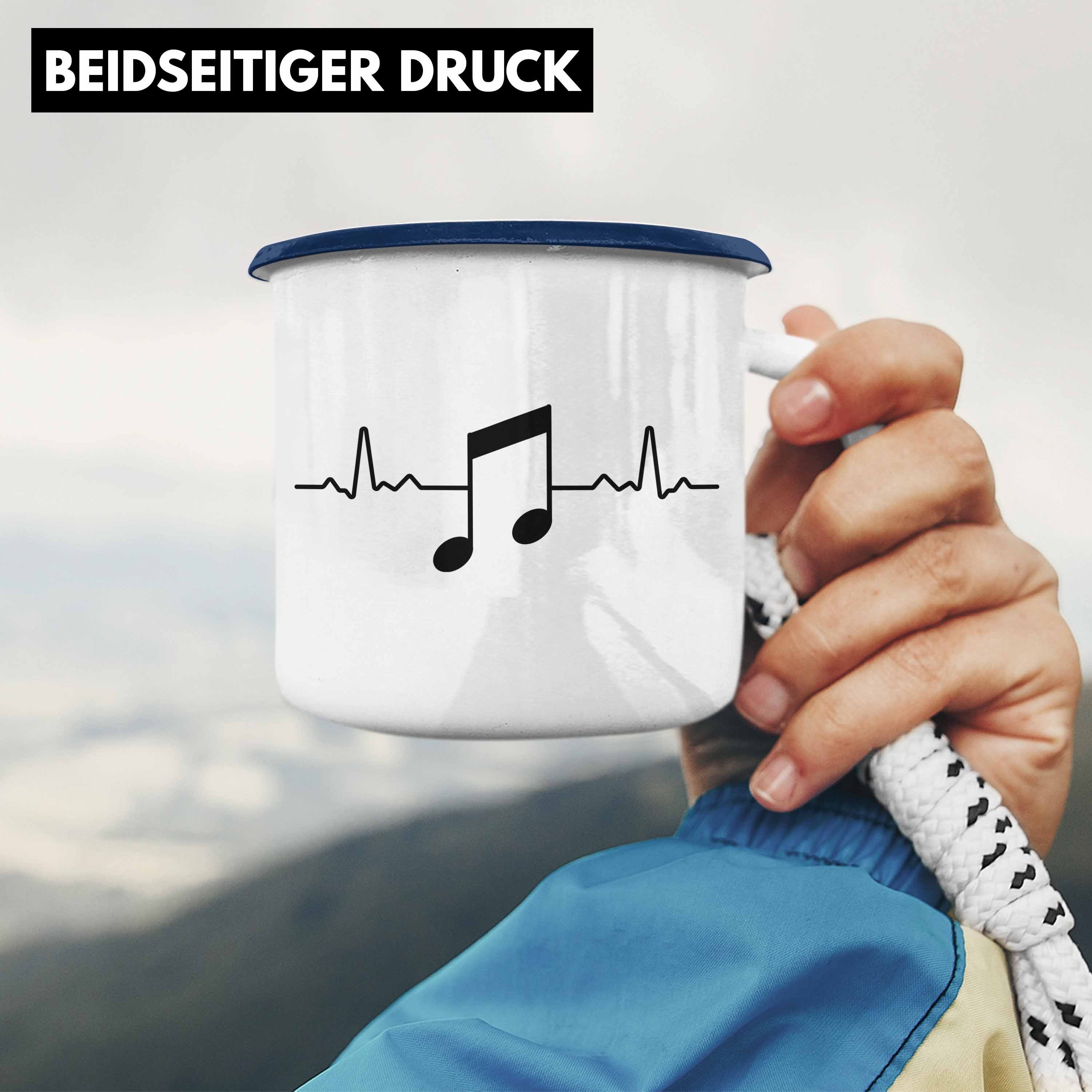 - Geschenk Geschenkideen Trendation Tasse Thermotasse Geschenkidee Blau Herzschlag Musiklehrer Musiker Emaille Musik Coach Musiklehrerin Trendation Musikliebhaber