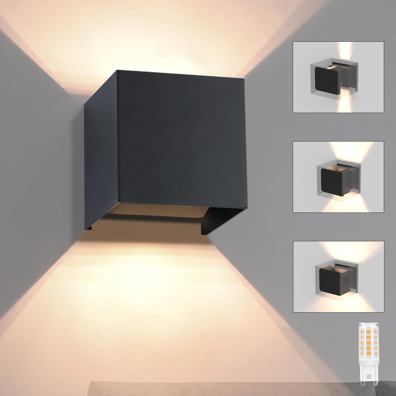 ZMH Außen-Wandleuchte Auf und ab Einstellbarer Lichtstrahl 3W Innen/Außen, Mit G9 Leuchtmittel, Warmweiß, modern Wandlampe