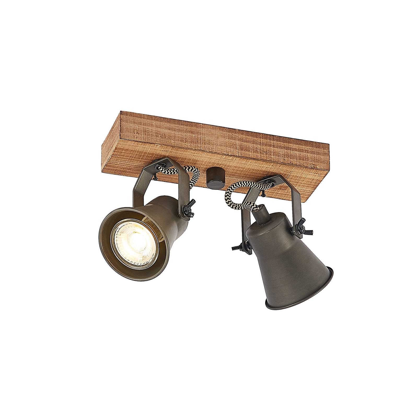 Lindby Deckenstrahler Grandesa, Holz IP20, 2 x 25 W