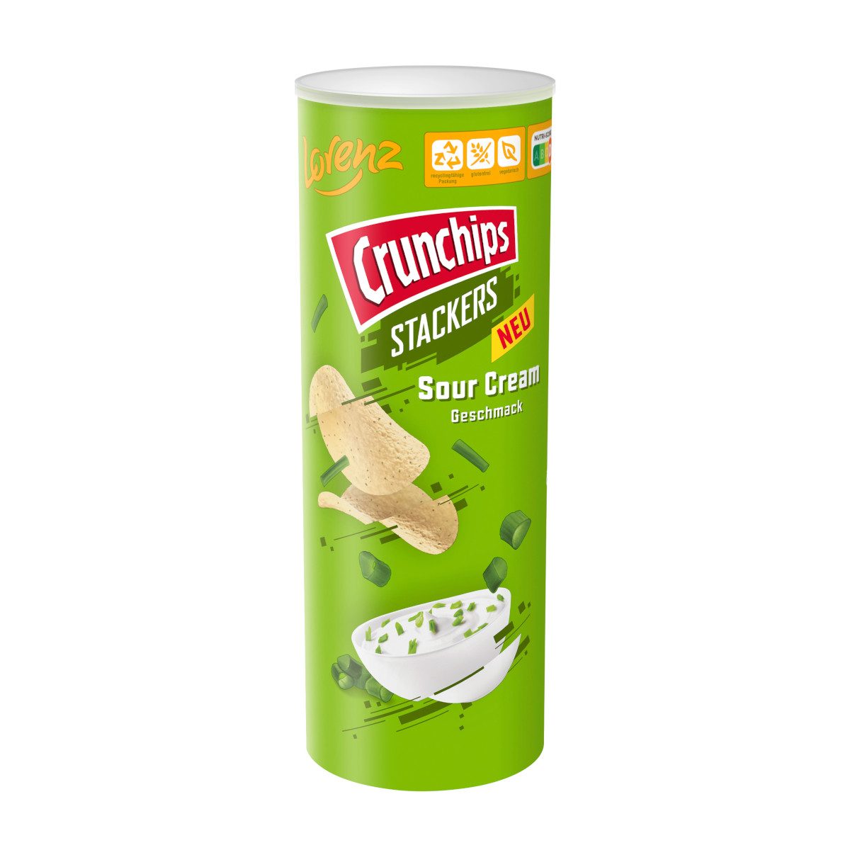 LORENZ Knabberei, Lorenz Crunchips Stackers Sour Cream knusprige Stapelchips Dose 175g