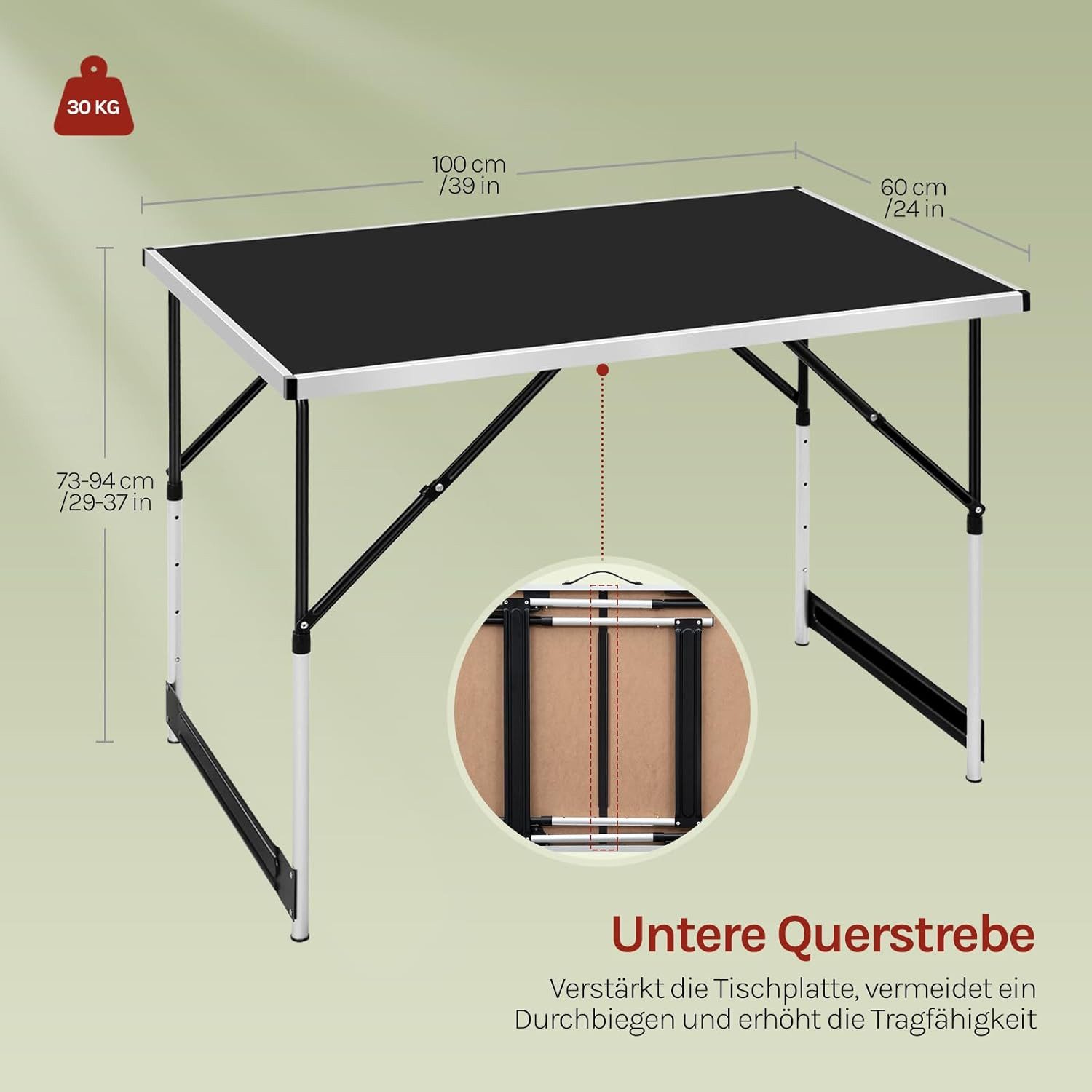 Woltu Campingtisch (1-St), Klapptisch höhenverstellbar, Aluminium Stahl MDF