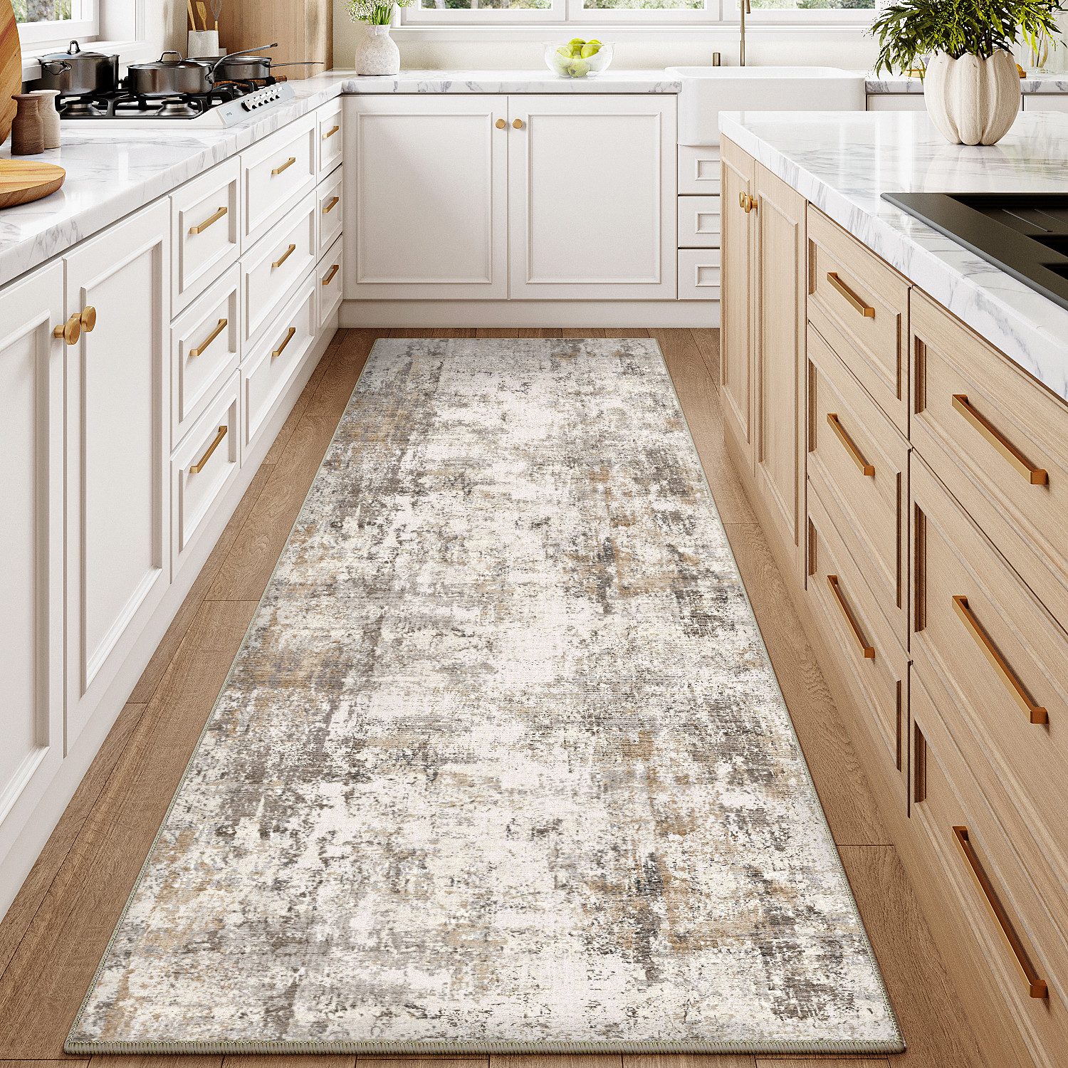 PURECOZY Teppich Verschiedene Größen, Waschbar & Rutschfest, abstrakter Stil, Rechteckig, Höhe: 6.1 mm, für Wohnzimmer, Schlafzimmer, Flur, Küche & Eingangsbereich