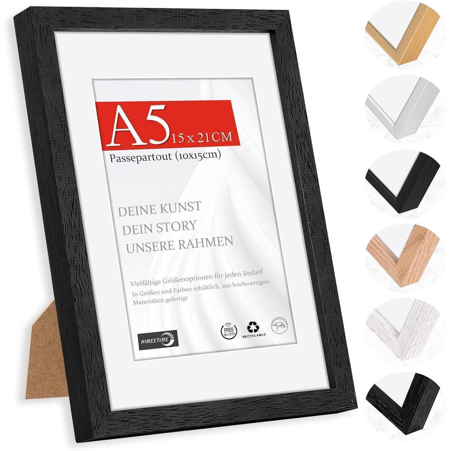 LuxusKollektion Bilderrahmen Bilderrahmen A5 Echtholz Schwarz Holz, Schwarz A5(14,8x21cm) 1x, (1 St)
