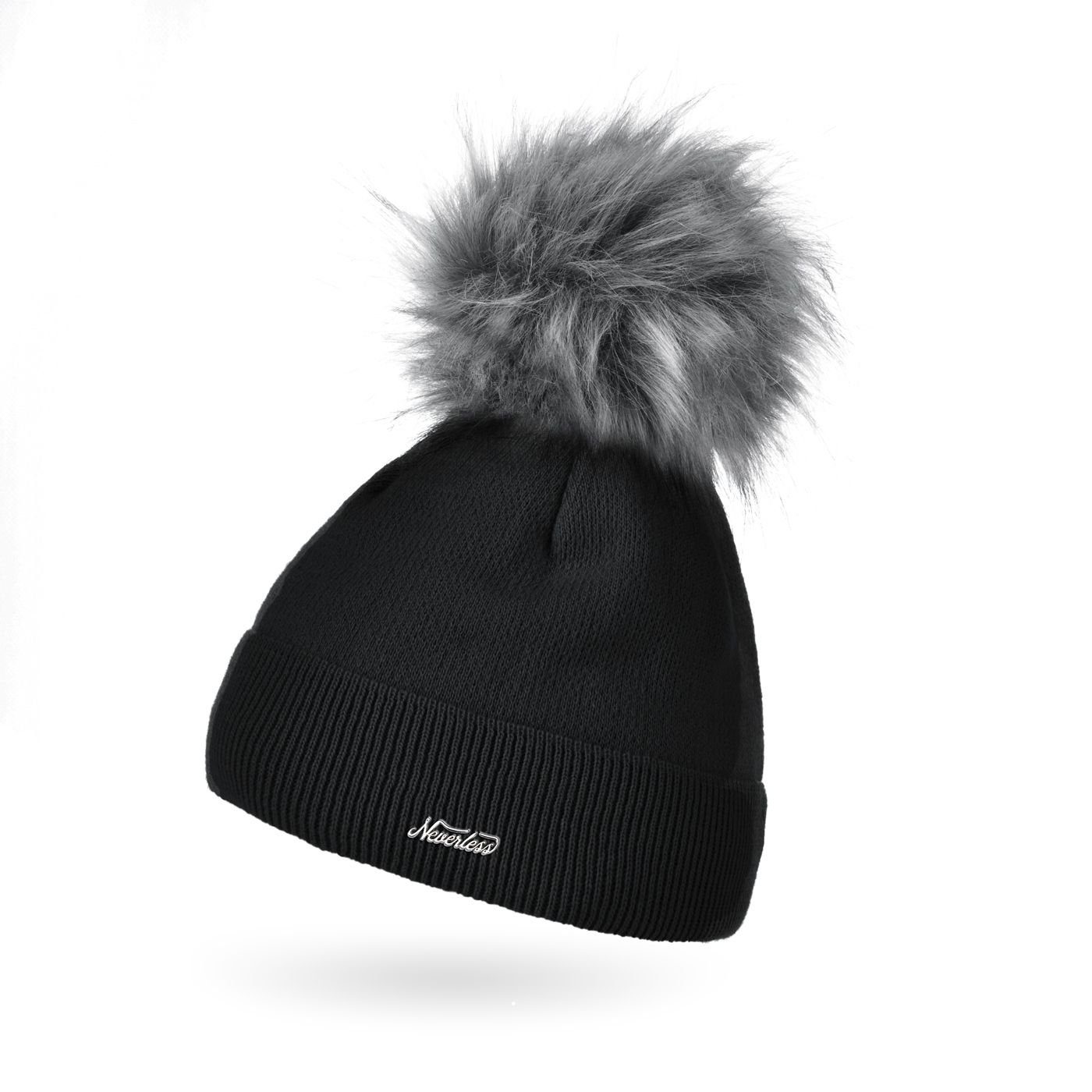 Neverless Bommelmütze Damen Mütze gefüttert Fell-Bommel Kunstfell Wollmütze günstig online kaufen