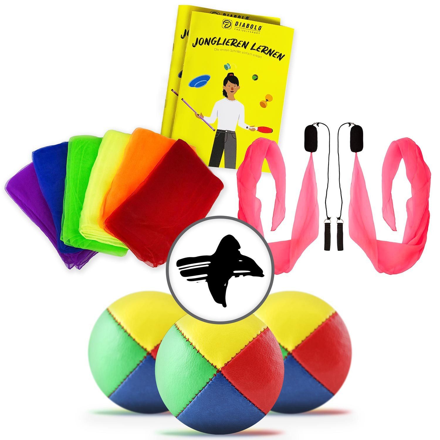 Jonglierball Set - Jonglierset 3 Bälle, 6 Jongliertücher und Poi (blau oder pink)