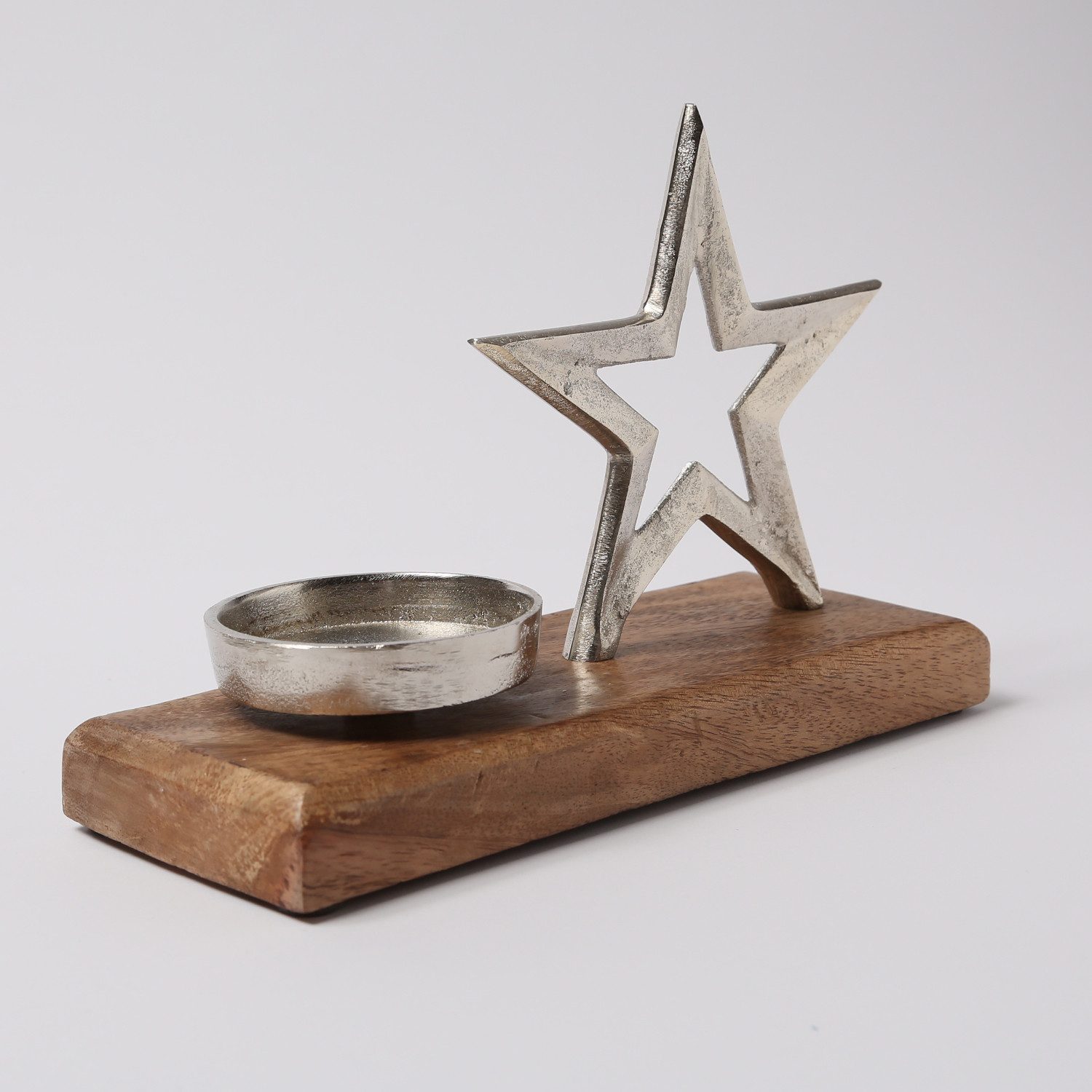 MARELIDA Teelichthalter Teelichthalter STERN Kerzenhalter Alu Mangoholzsockel Weihnachten (1 St) – Bild 5 von 5