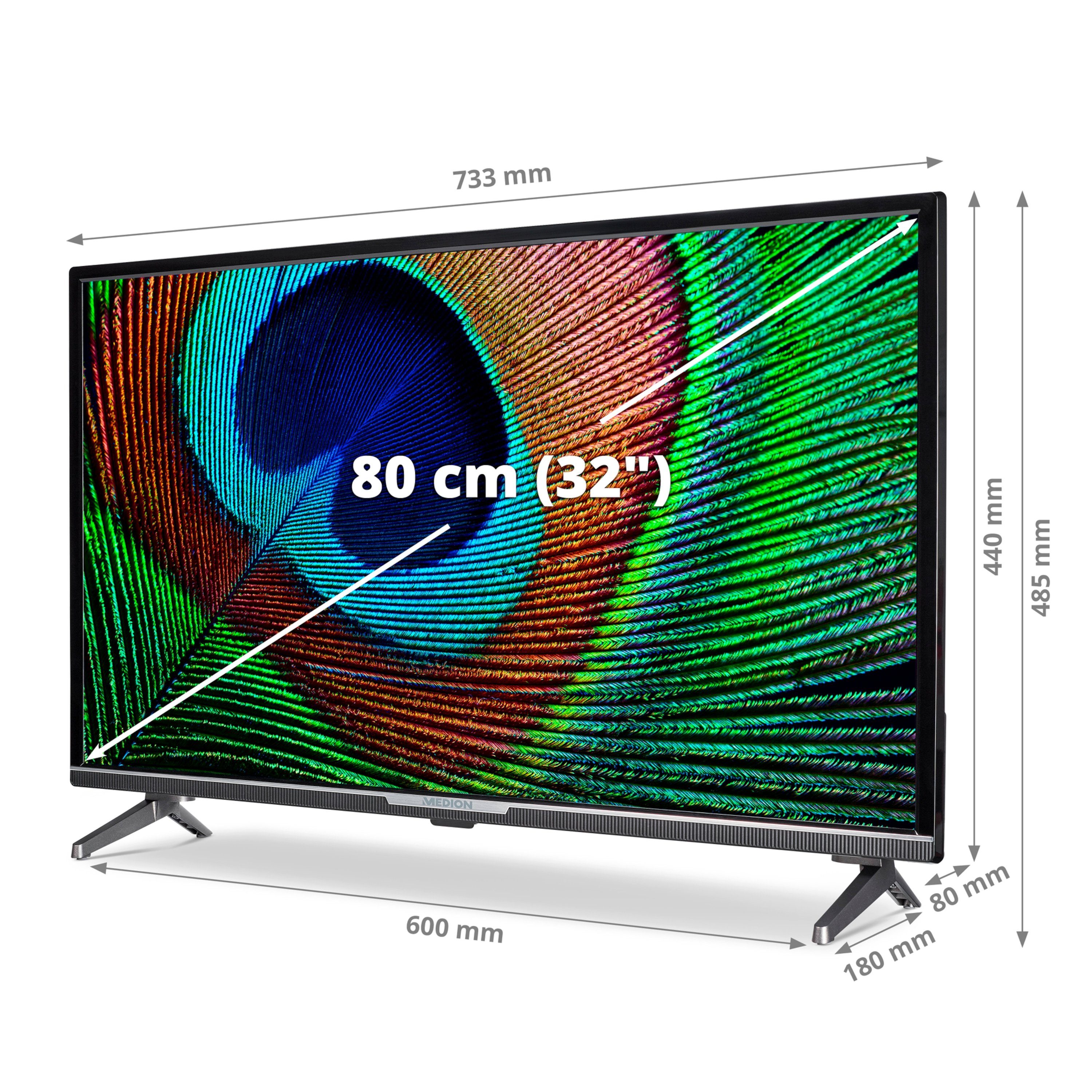 Medion® MD30042 LED-Fernseher (80 cm/31.5 TV, HD, Full 60Hz, MD30042) Display Zoll, Full-HD 1080p Android